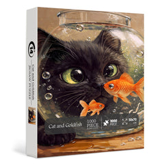 Puzzle De 1000 Pièces Chat Et Poissons Rouges