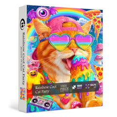 Rainbow Cool Cat Party Jigsaw Puzzle 1000 Pieces