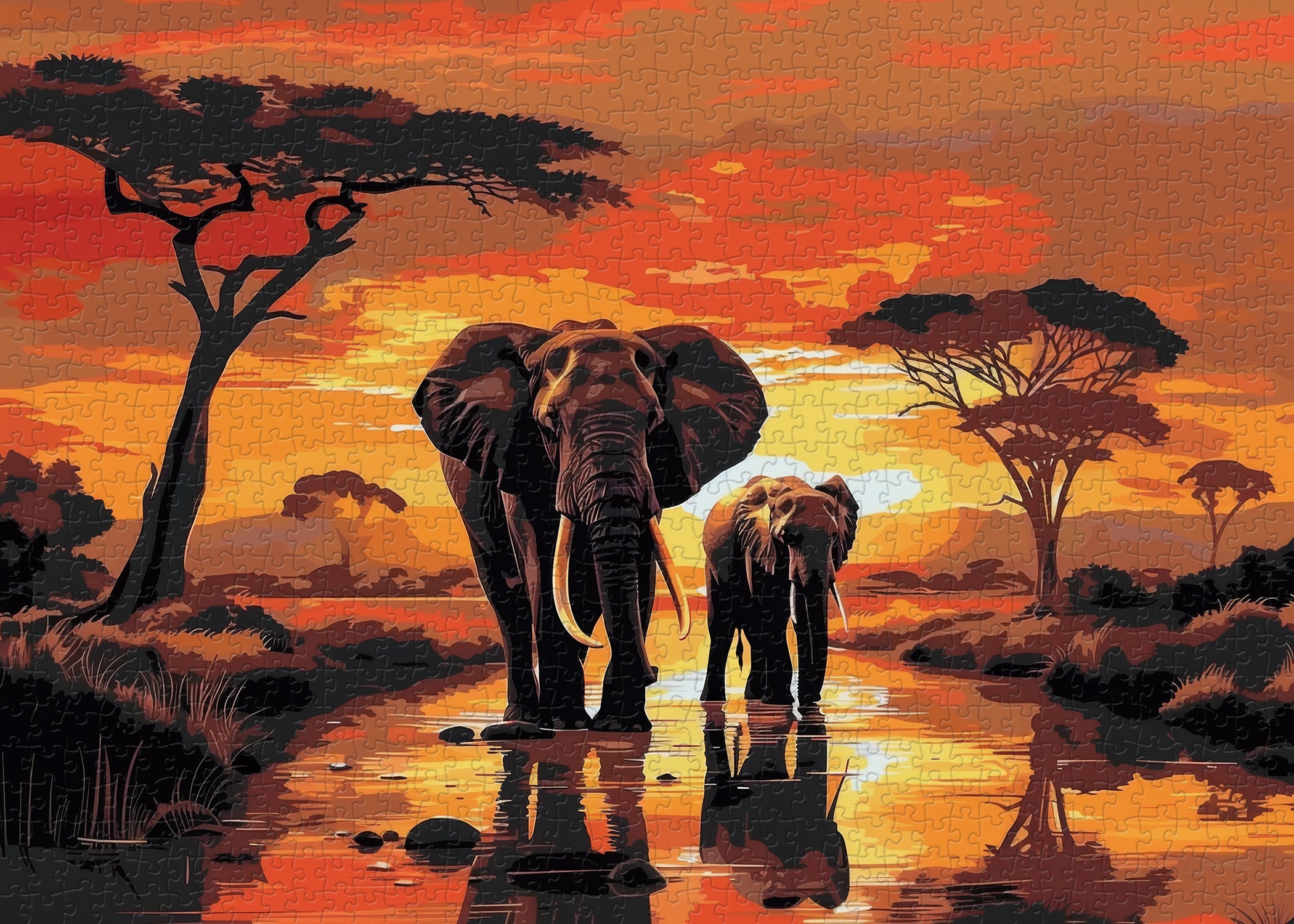 Sunset Elephant Jigsaw Puzzle 1000 Pieces
