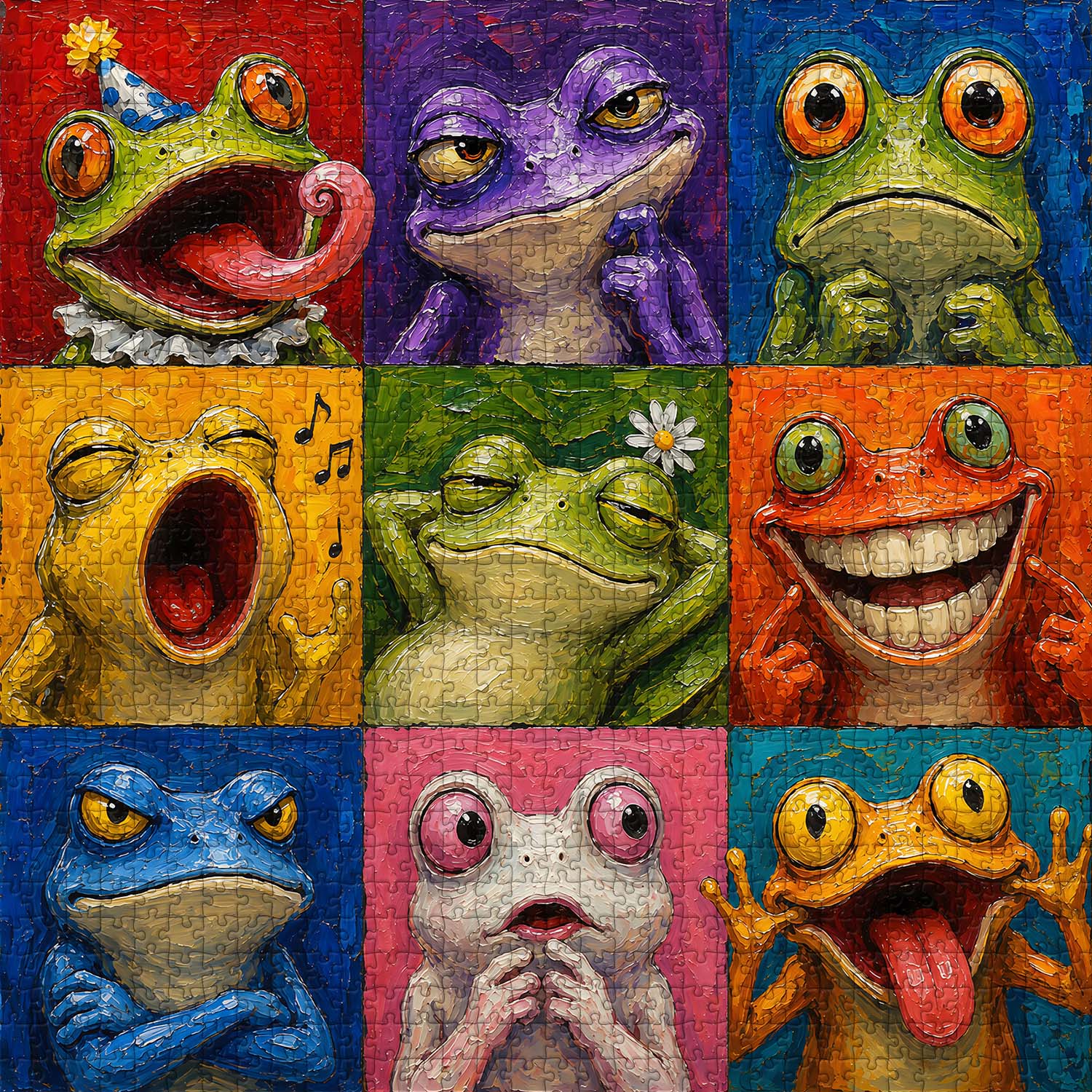 Colorful Frog Faces Jigsaw Puzzle 1000 Piece