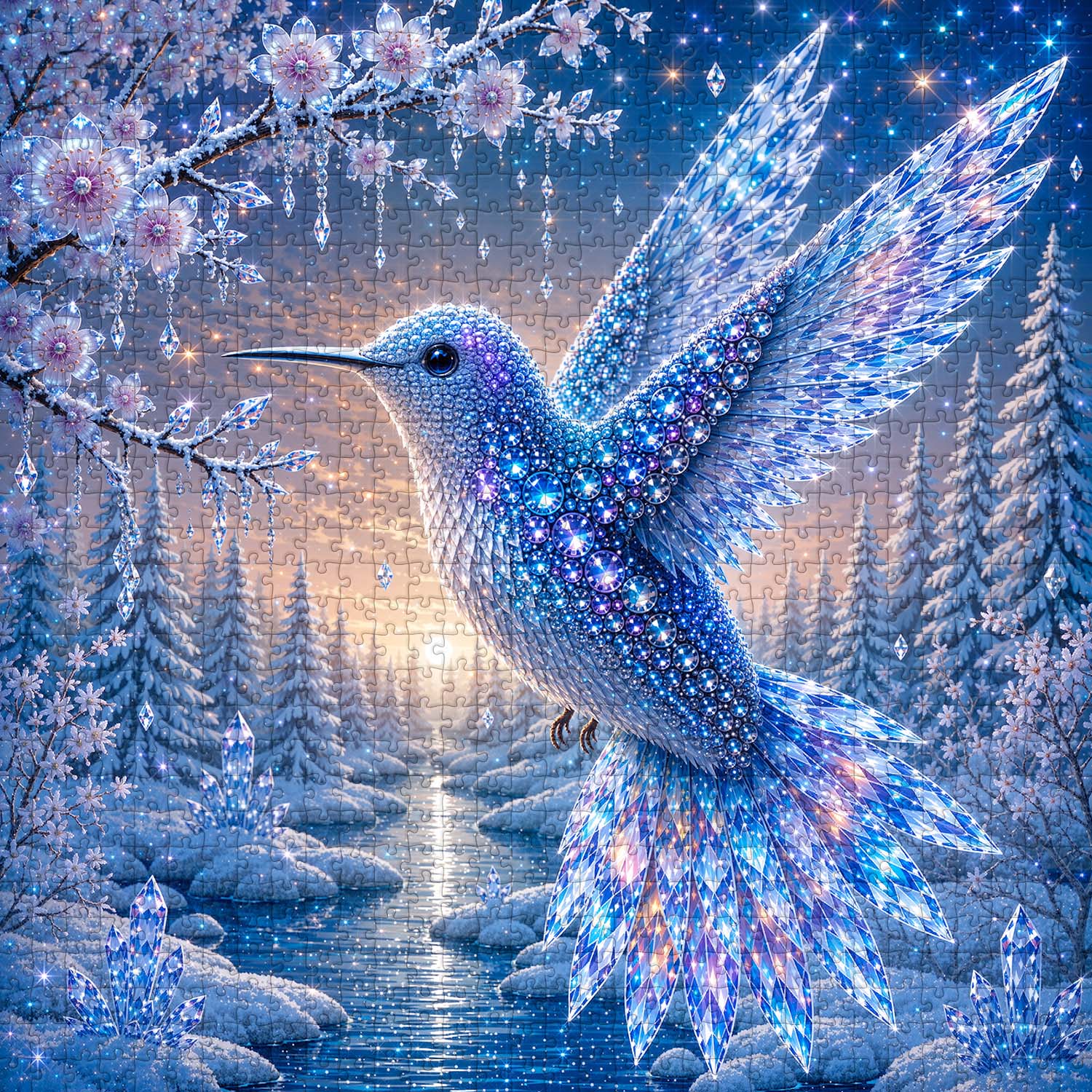 Ice Crystal Hummingbird Jigsaw Puzzle 1000 Piece