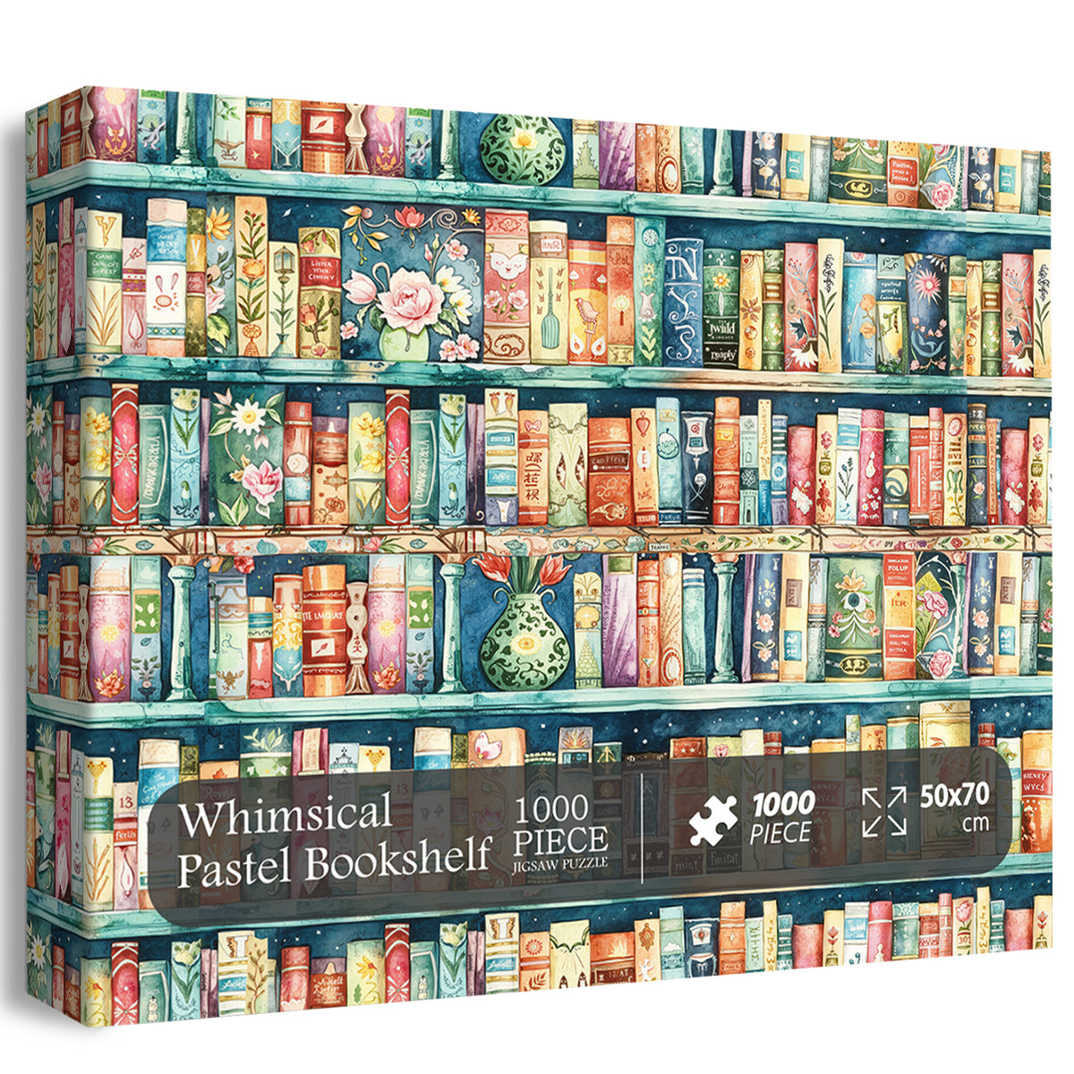 Whimsical Pastel Bookshelf Jigsaw Puzzle 1000 Pieces
