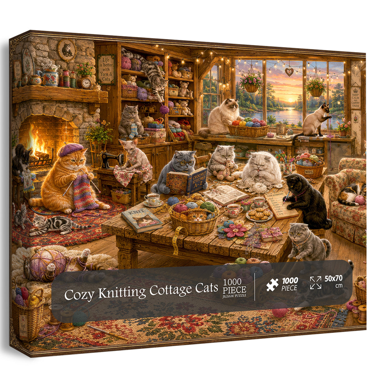 Cozy Knitting Cottage Cats Jigsaw Puzzle 1000 Piece