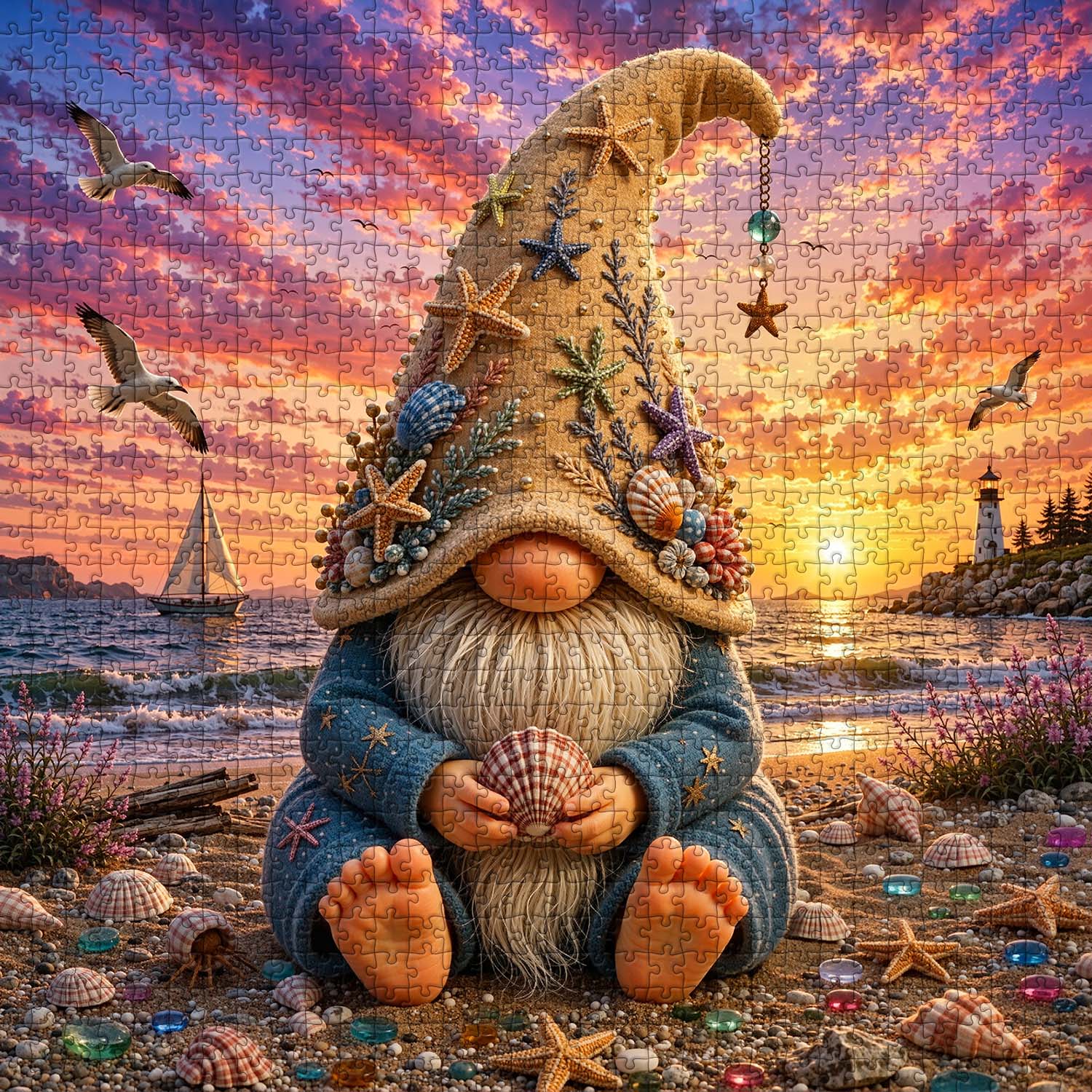 Shell-collecting gnome Jigsaw Puzzle 1000 Piece