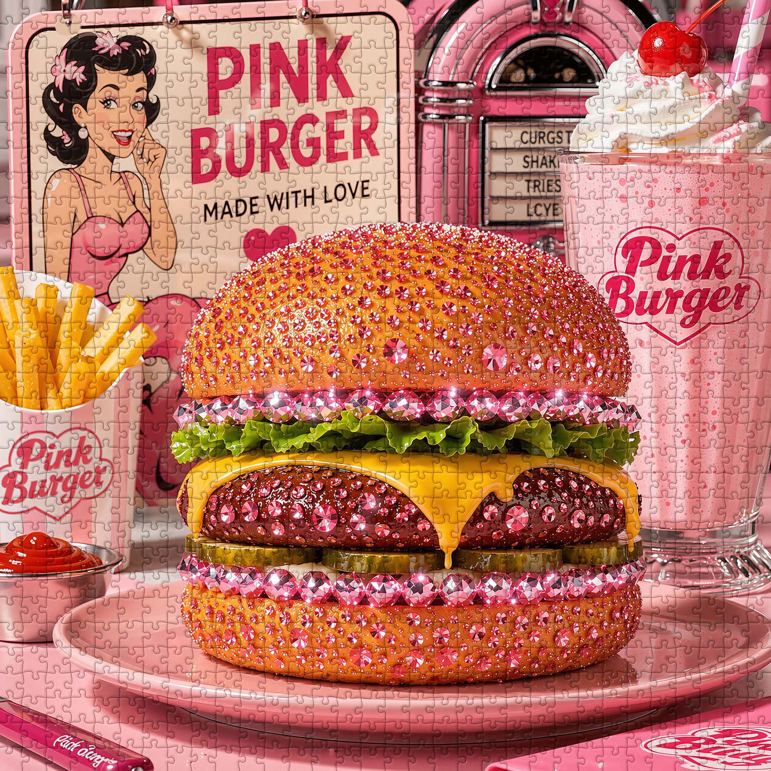 Pink Diamond Burger Jigsaw Puzzle 1000 Piece