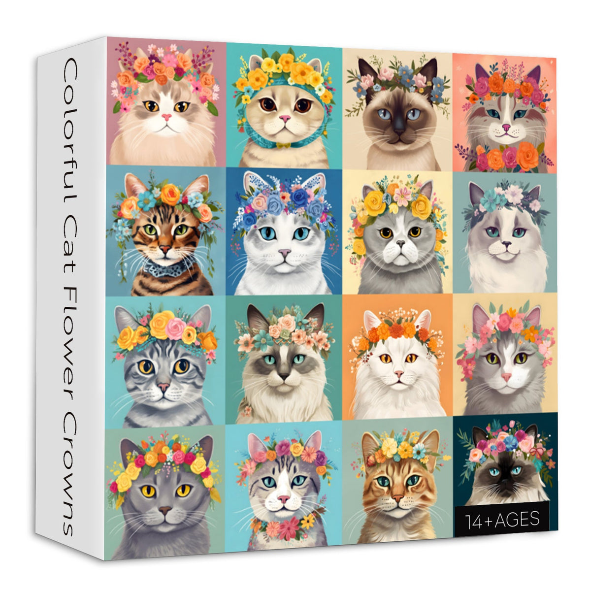 Puzzle de 1000 pièces de couronnes de fleurs de chat colorées