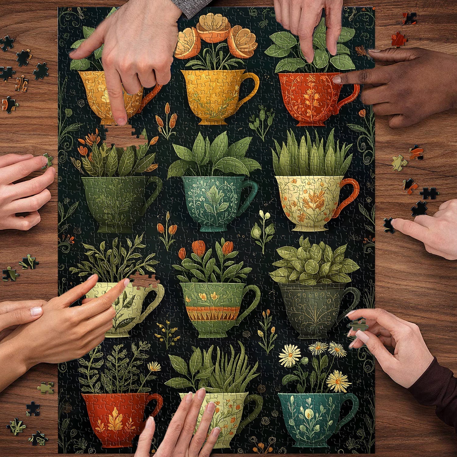 Puzzle 1000 Pièces — Tasses Remplies de Plantes