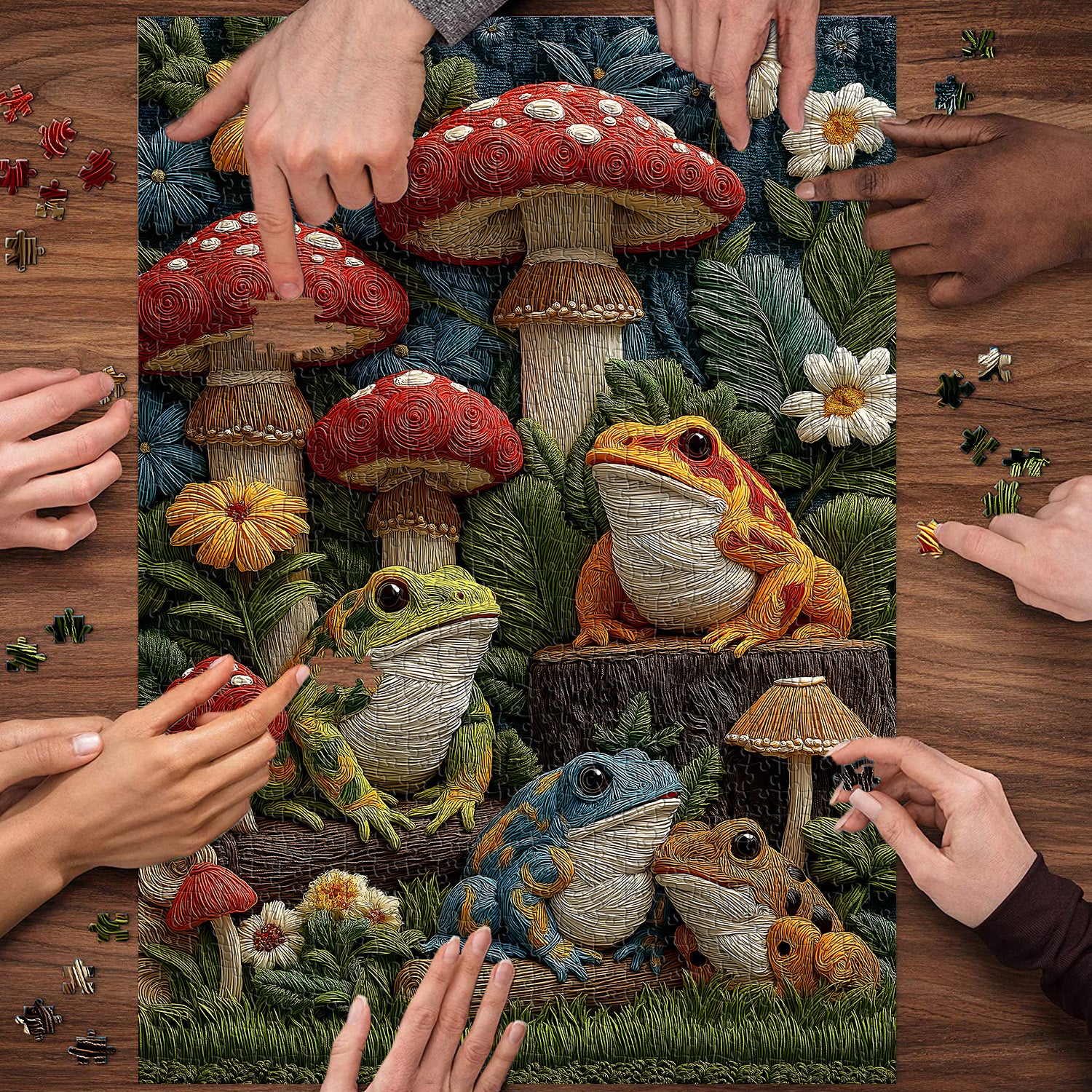Fabric Frogs Jigsaw Puzzle 1000 Piece