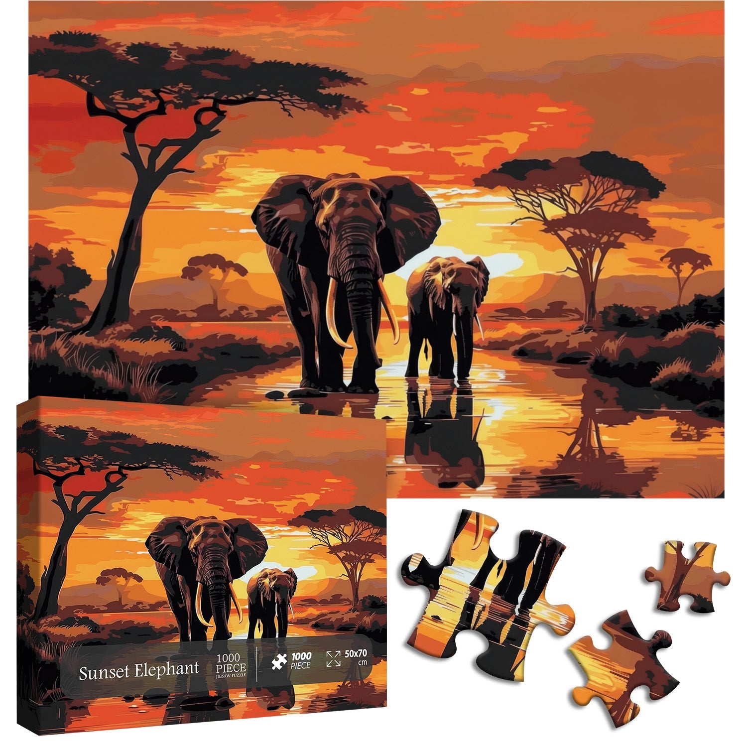 Sunset Elephant Jigsaw Puzzle 1000 Pieces