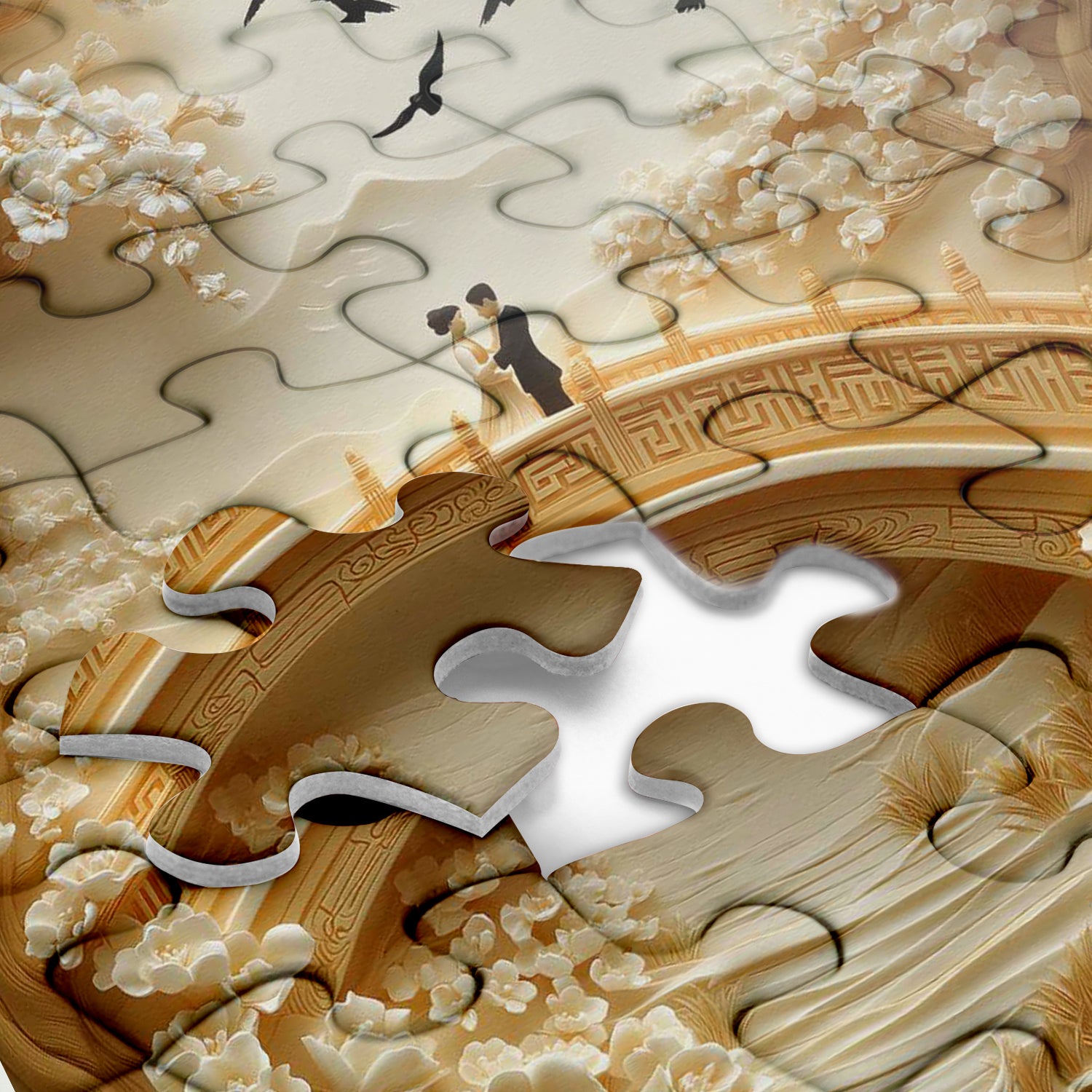 Golden Lovers Bridge Jigsaw Puzzle 1000 Pieces