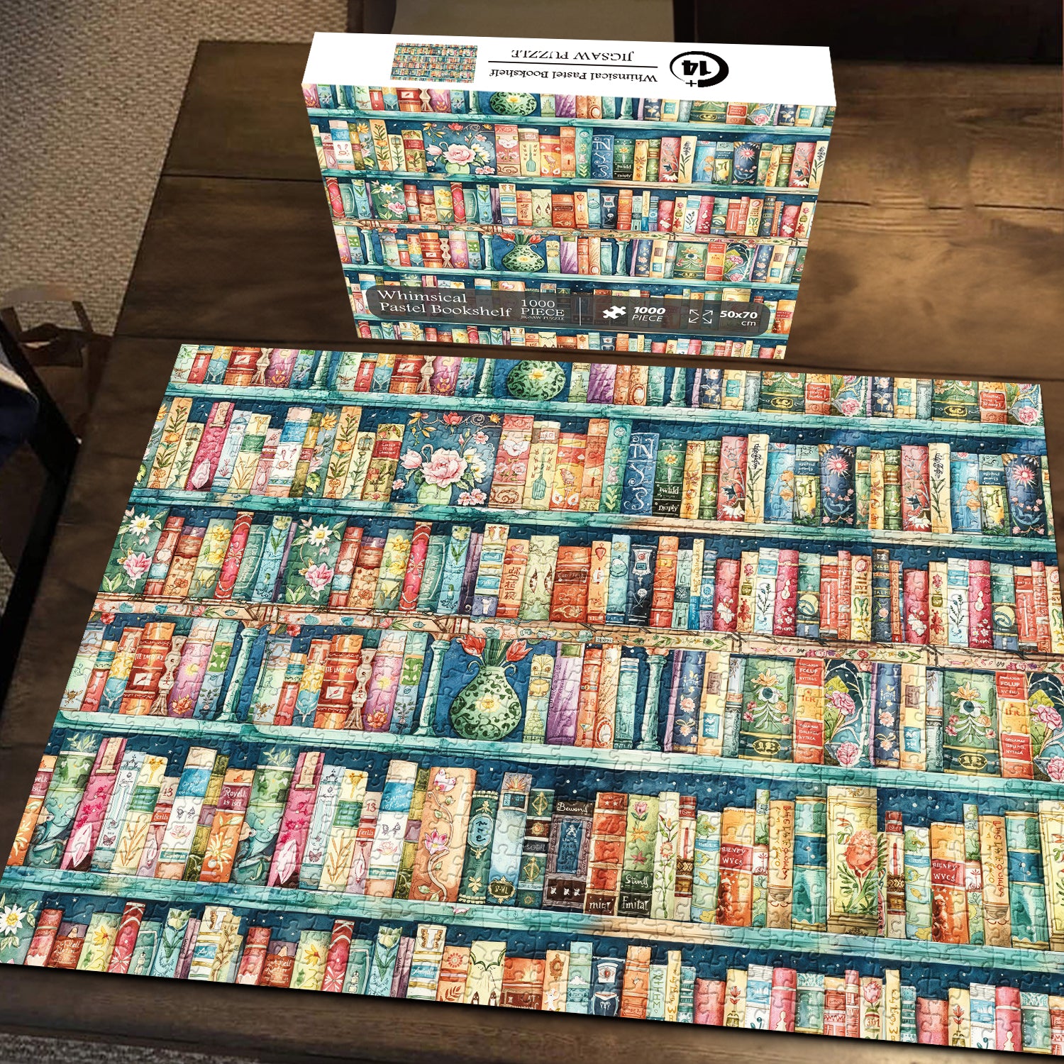Whimsical Pastel Bookshelf Jigsaw Puzzle 1000 Pieces