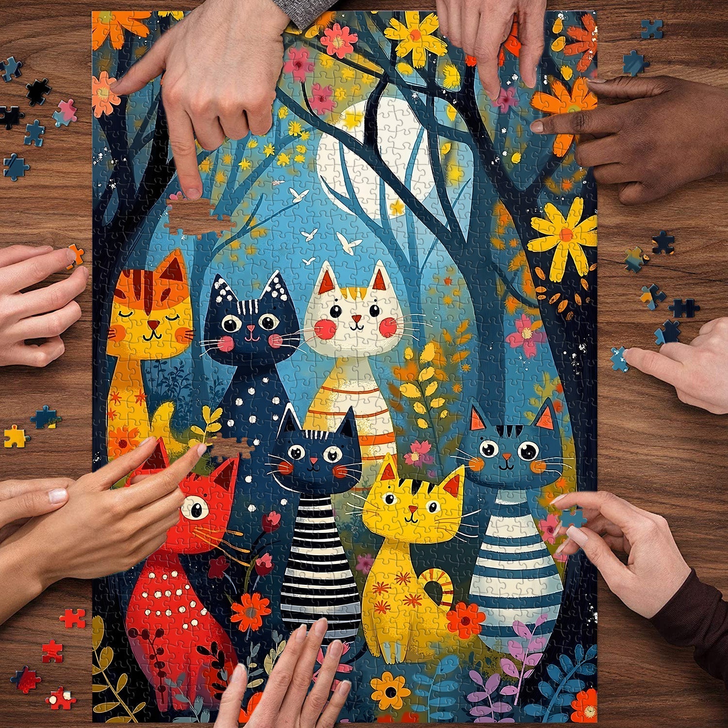 Moonlit Cat Forest Jigsaw Puzzle 1000 Pieces