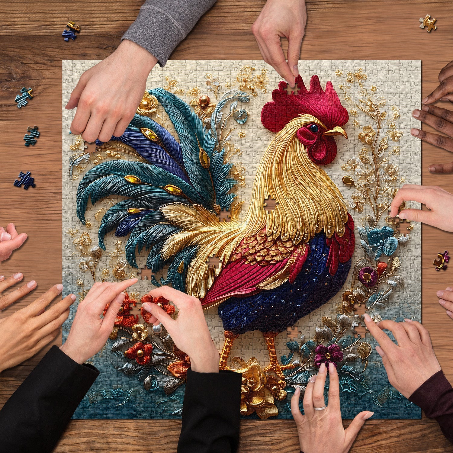 Embroidered Rooster Jigsaw Puzzle 1000 Pieces