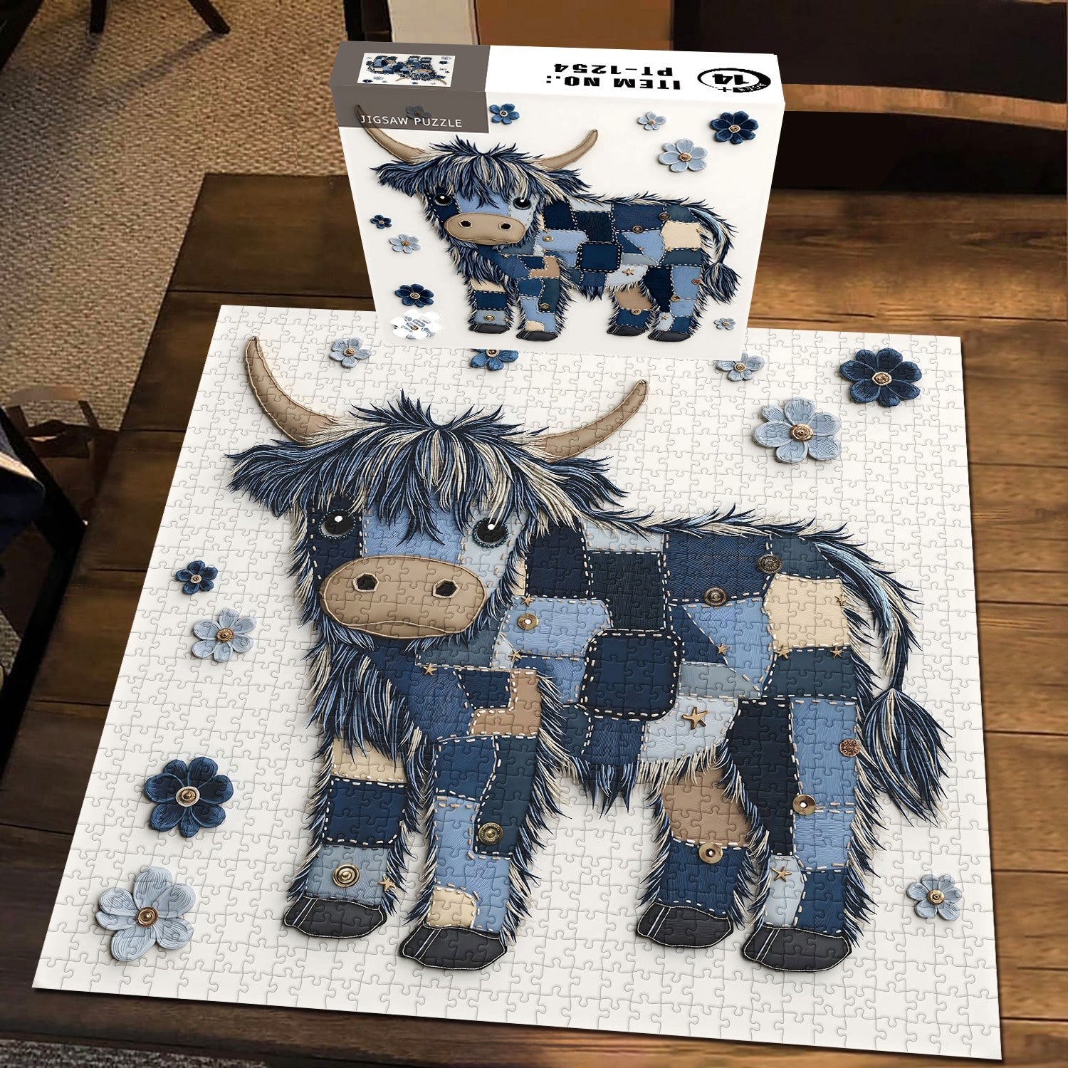 Blue Denim Highland Cow Jigsaw Puzzle 1000 Pieces