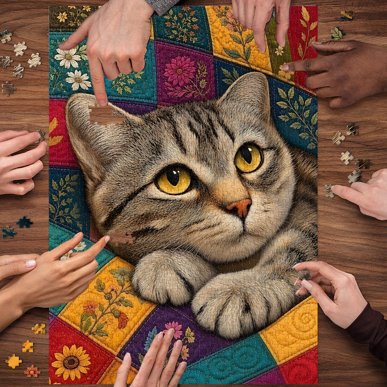 Floral Quilt Cat  Jigsaw Puzzle 1000 Pieces