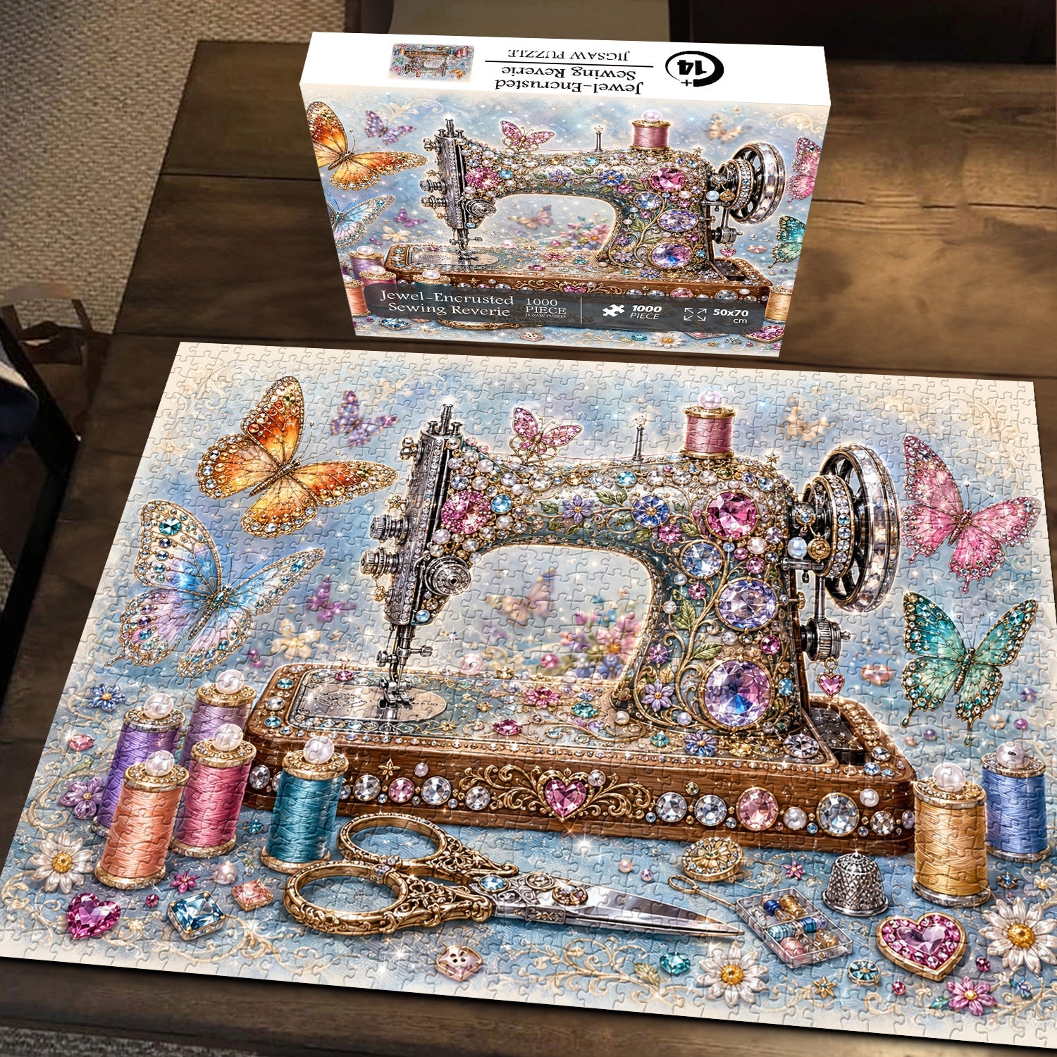Jewel-Encrusted Sewing Reverie Jigsaw Puzzle 1000 Piece
