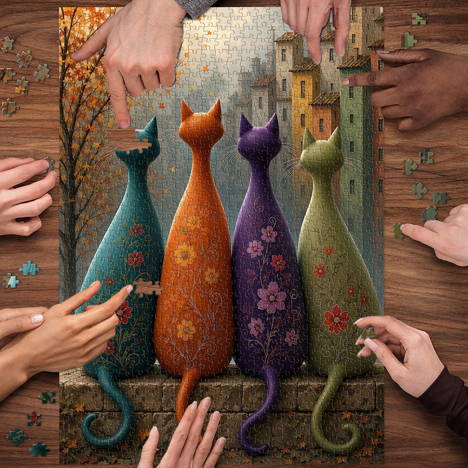Autumn Cat Quartet Jigsaw Puzzle 1000 Piece