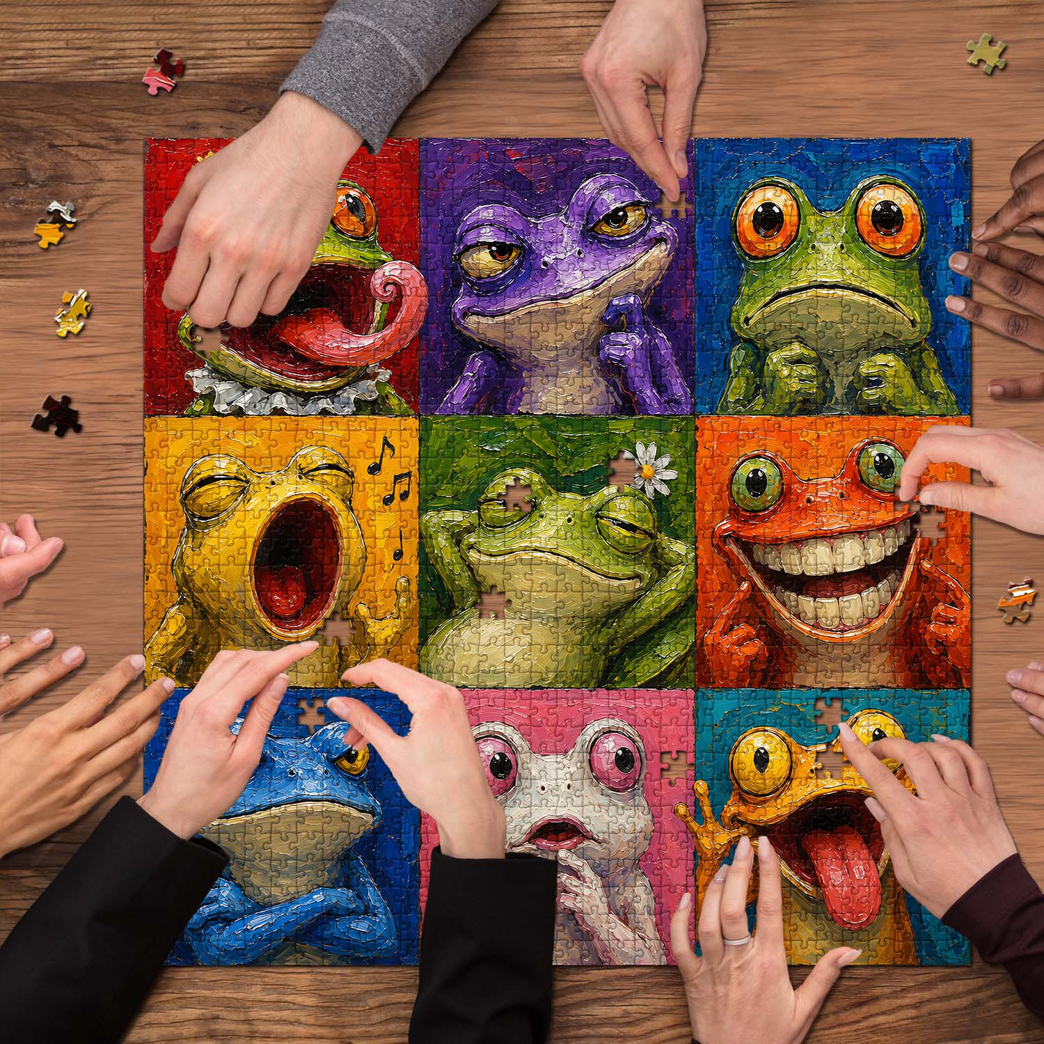 Colorful Frog Faces Jigsaw Puzzle 1000 Piece