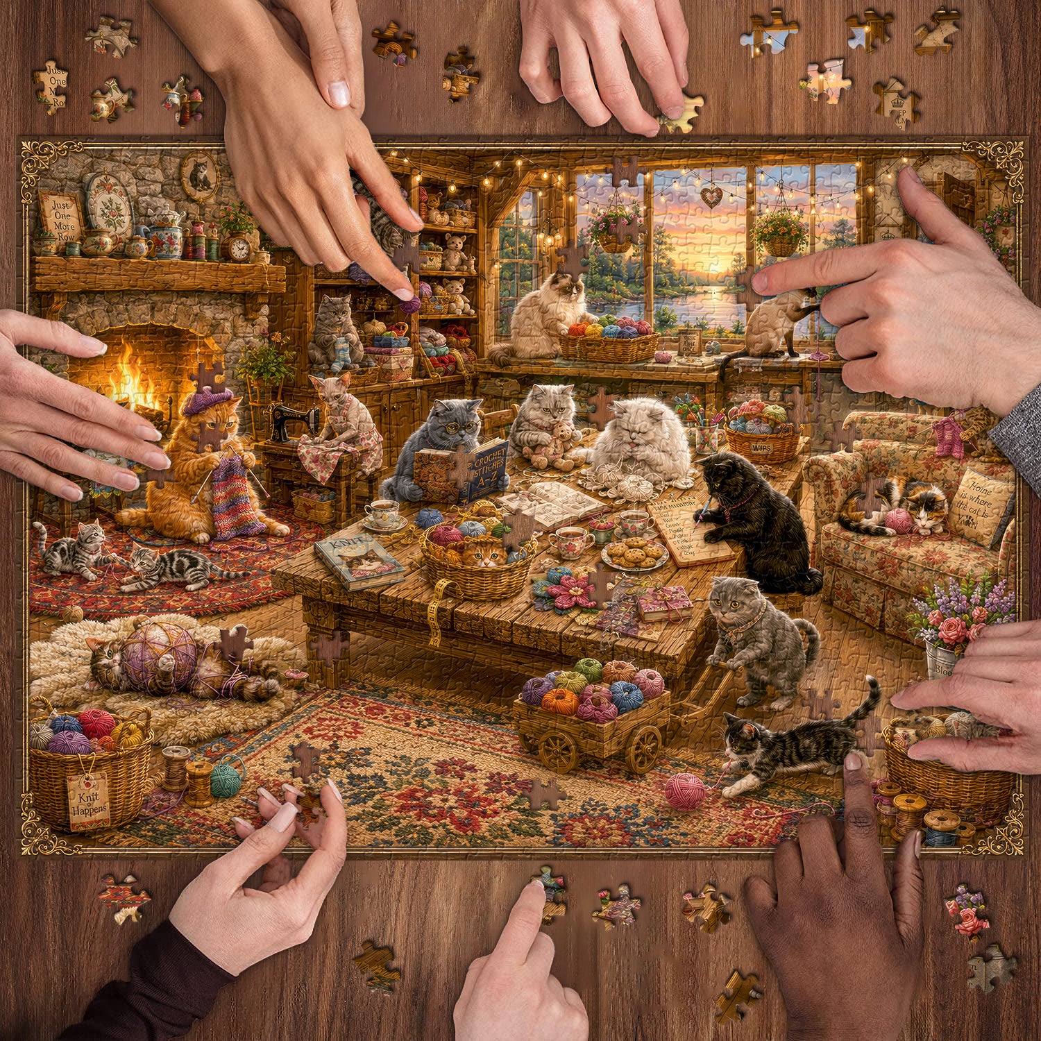 Cozy Knitting Cottage Cats Jigsaw Puzzle 1000 Piece