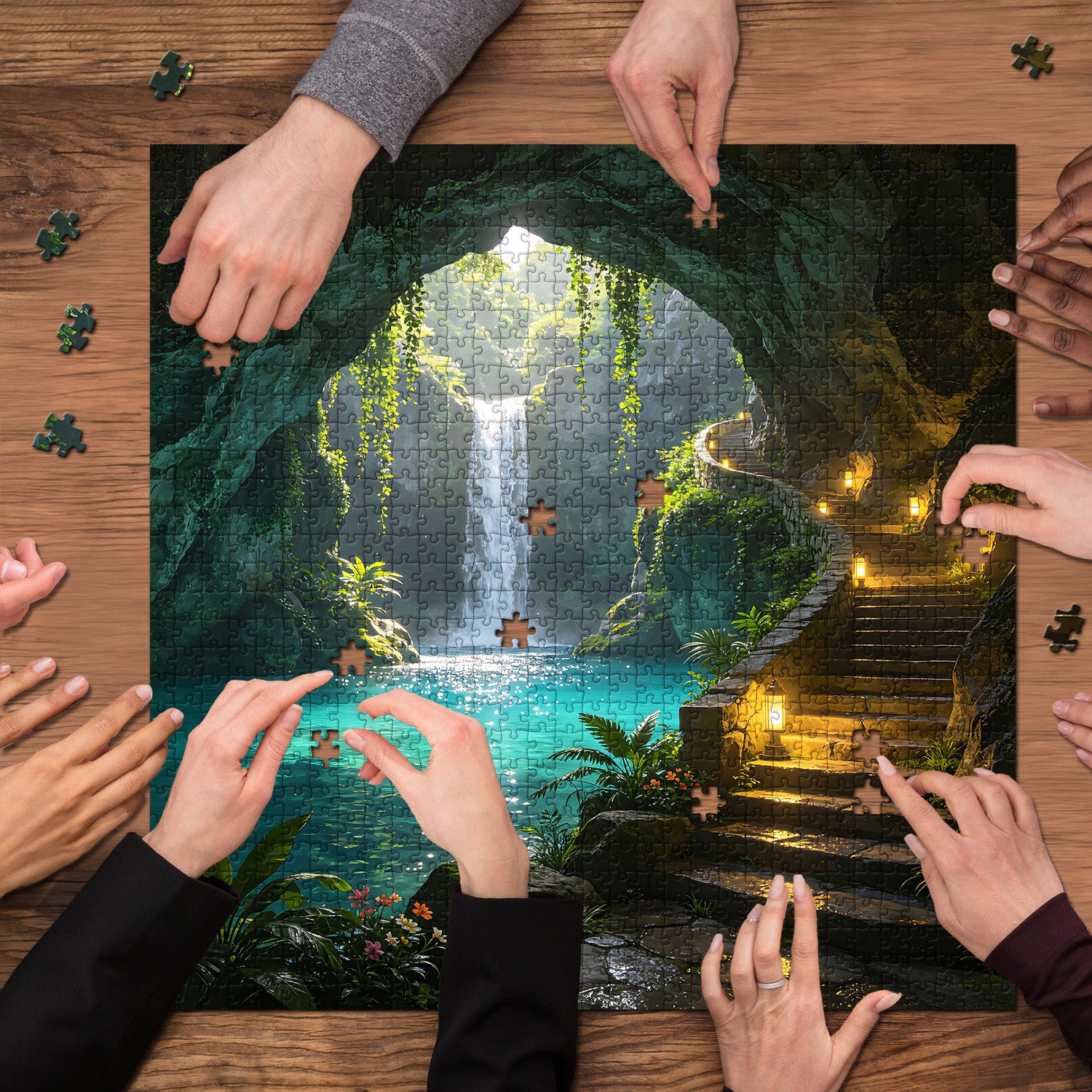 Puzzle de 1000 pièces Grotte de piscine turquoise