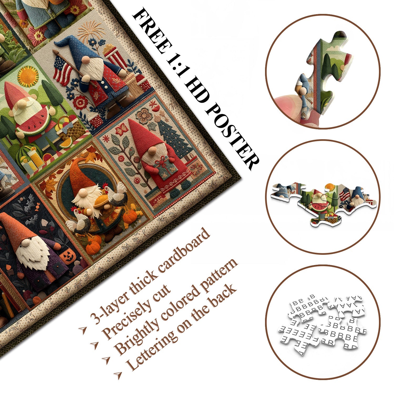 Gnome Holidays Quilt  Jigsaw Puzzles 1000 Pieces