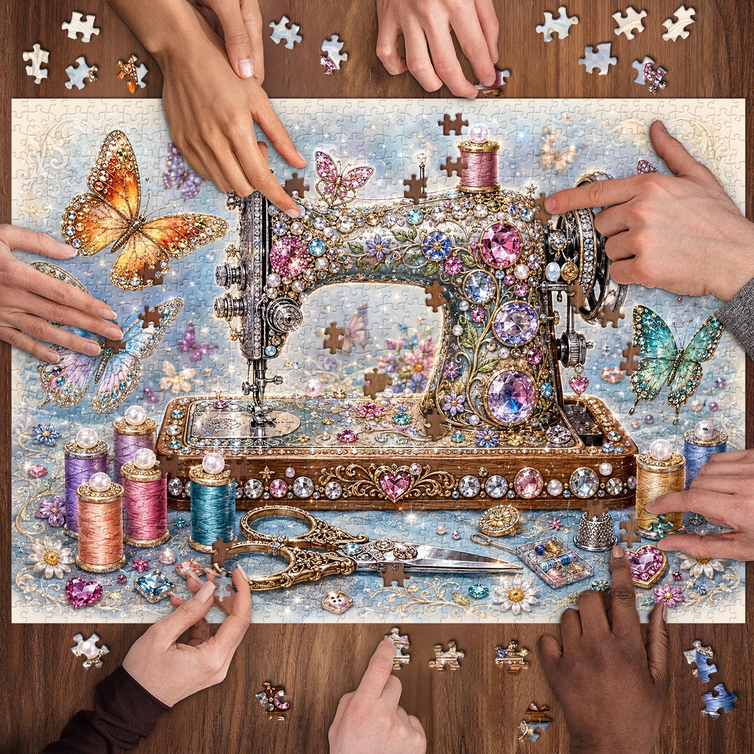 Jewel-Encrusted Sewing Reverie Jigsaw Puzzle 1000 Piece