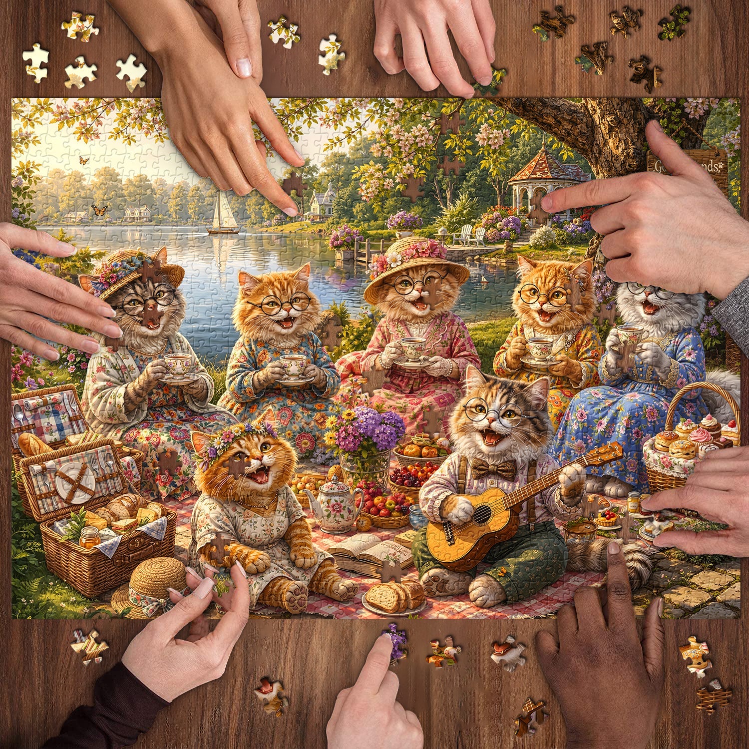 Lakeside Cat Tea Jigsaw Puzzle 1000 Piece
