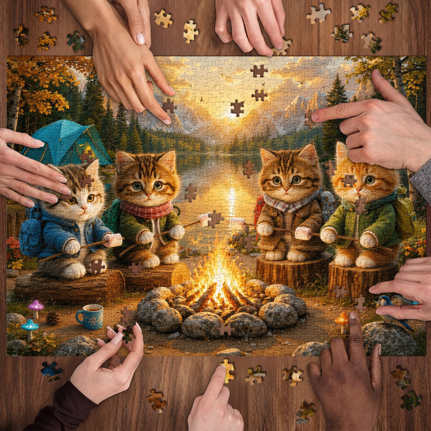 Campfire Kittens Jigsaw Puzzle 1000 Piece