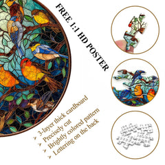 Buntglas-Puzzle mit Vogel- und Baummotiv, 1000 Teile