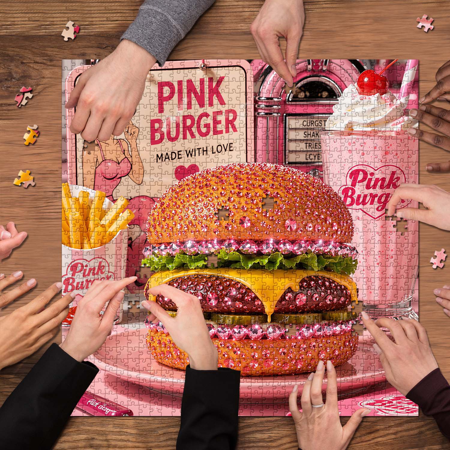 Pink Diamond Burger Jigsaw Puzzle 1000 Piece