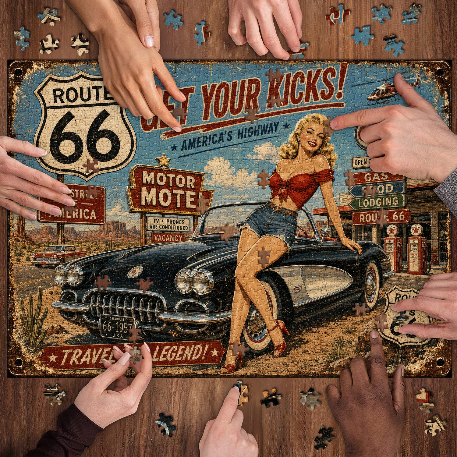 Route 66 Pin-Up Girl Jigsaw Puzzle 1000 Pieces