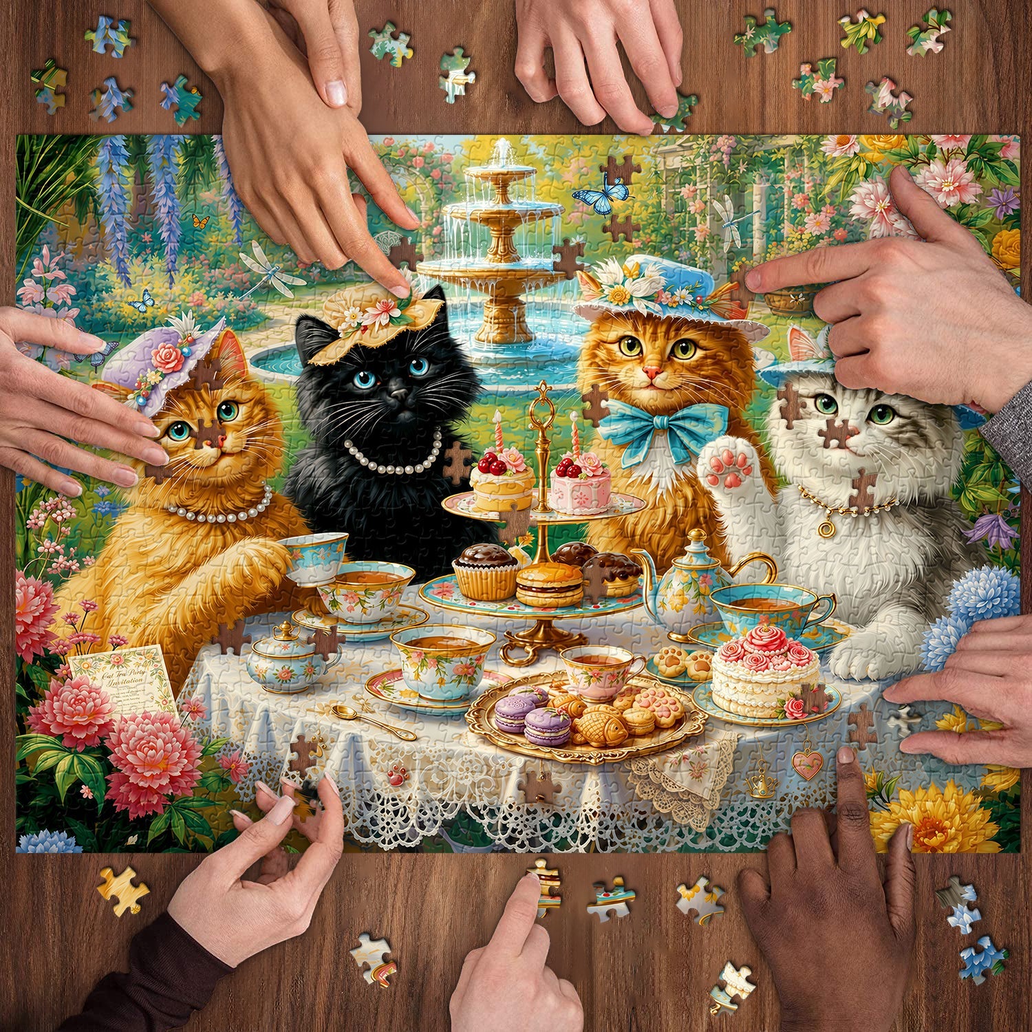 Cat Garden Tea Party Jigsaw Puzzle 1000 Pieces