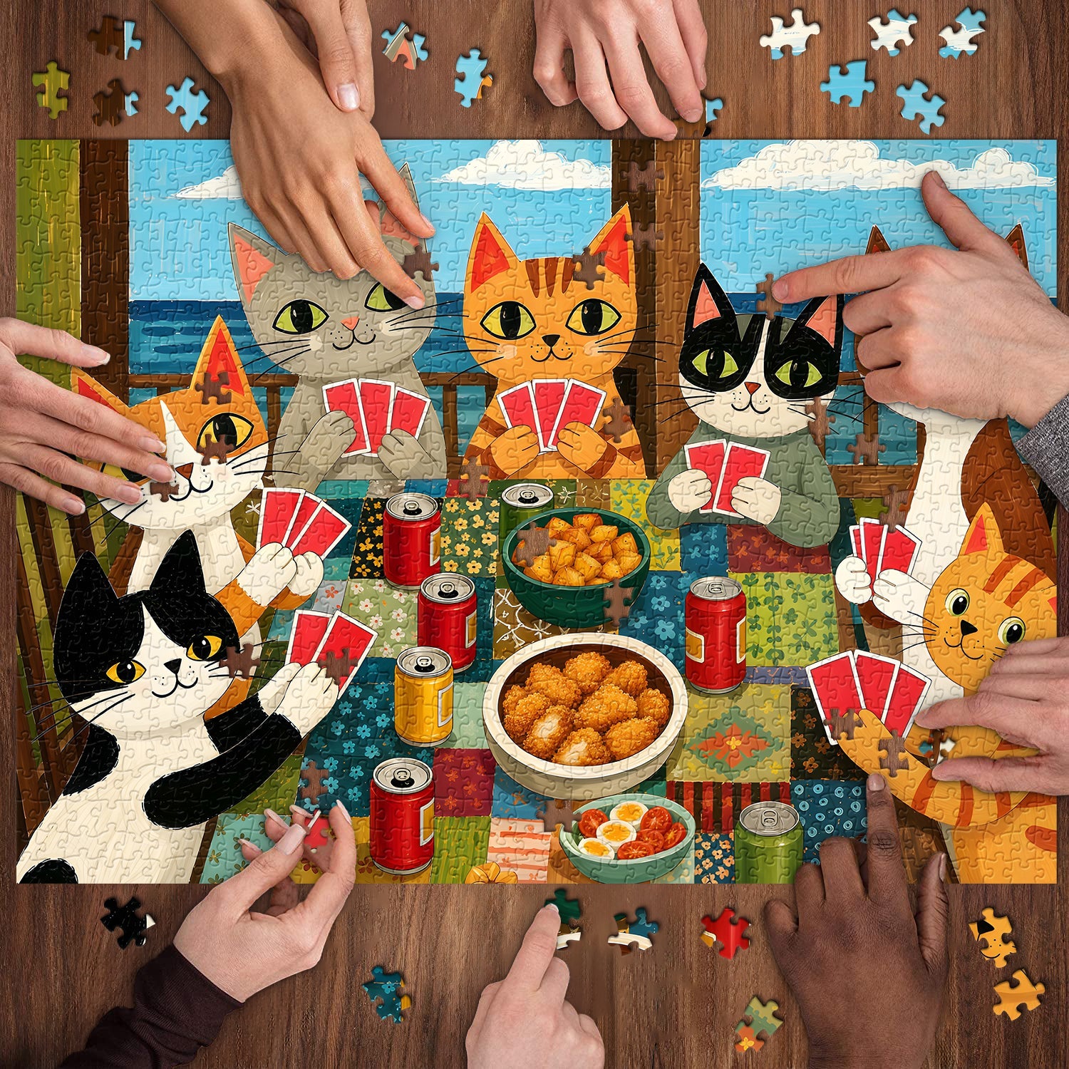 Cat Card Party Jigsaw Puzzle 1000 Piece