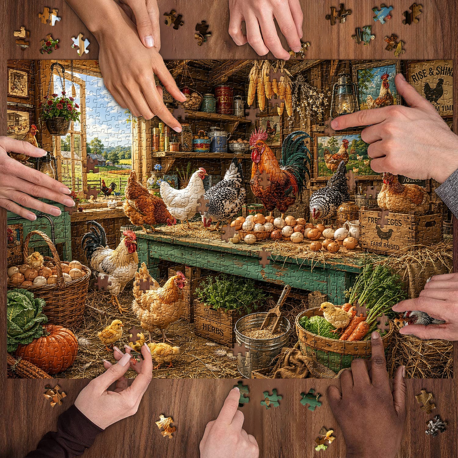 Country Rooster Crow Hut Jigsaw Puzzle 1000 Pieces