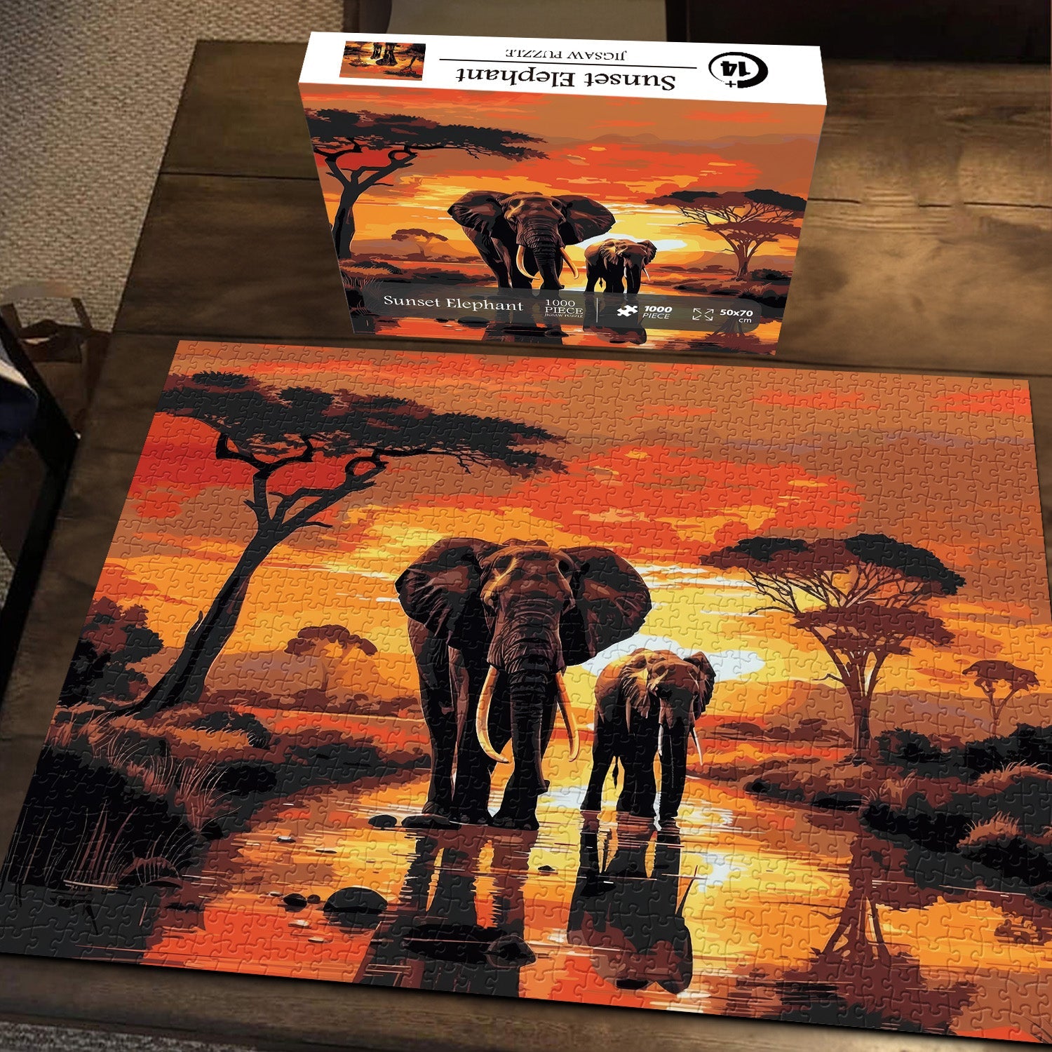 Sunset Elephant Jigsaw Puzzle 1000 Pieces