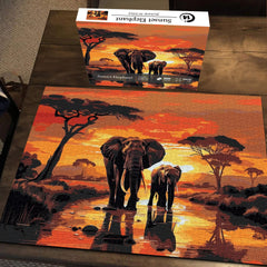 Sunset Elephant Jigsaw Puzzle 1000 Pieces