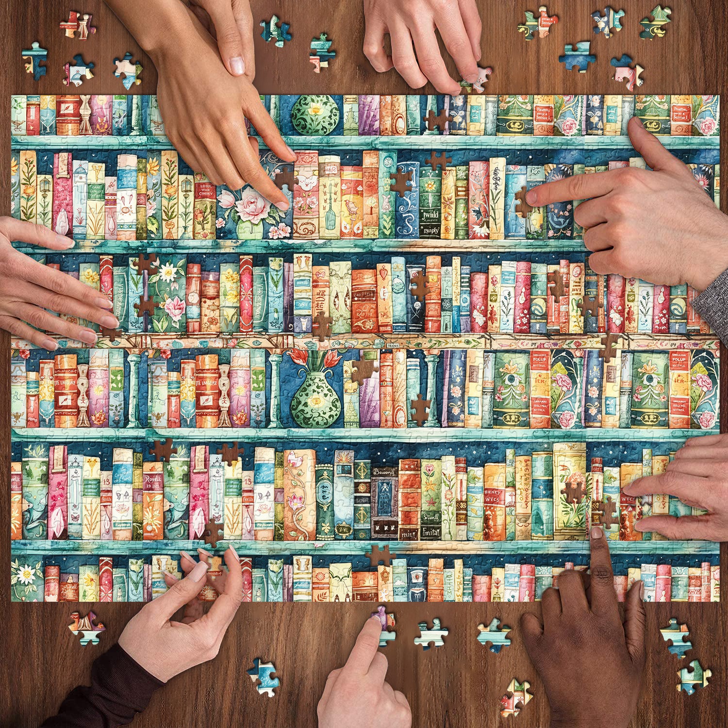 Whimsical Pastel Bookshelf Jigsaw Puzzle 1000 Pieces