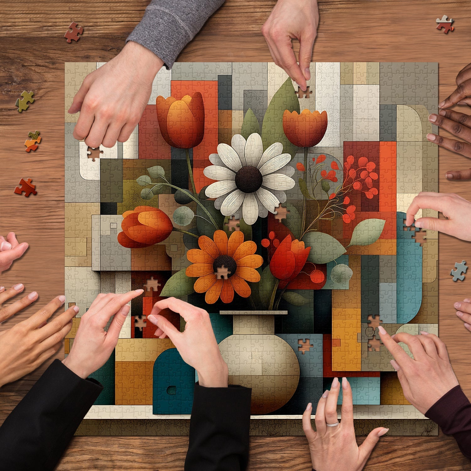 Puzzle en bois 1000 pièces « Rythme floral géométrique »