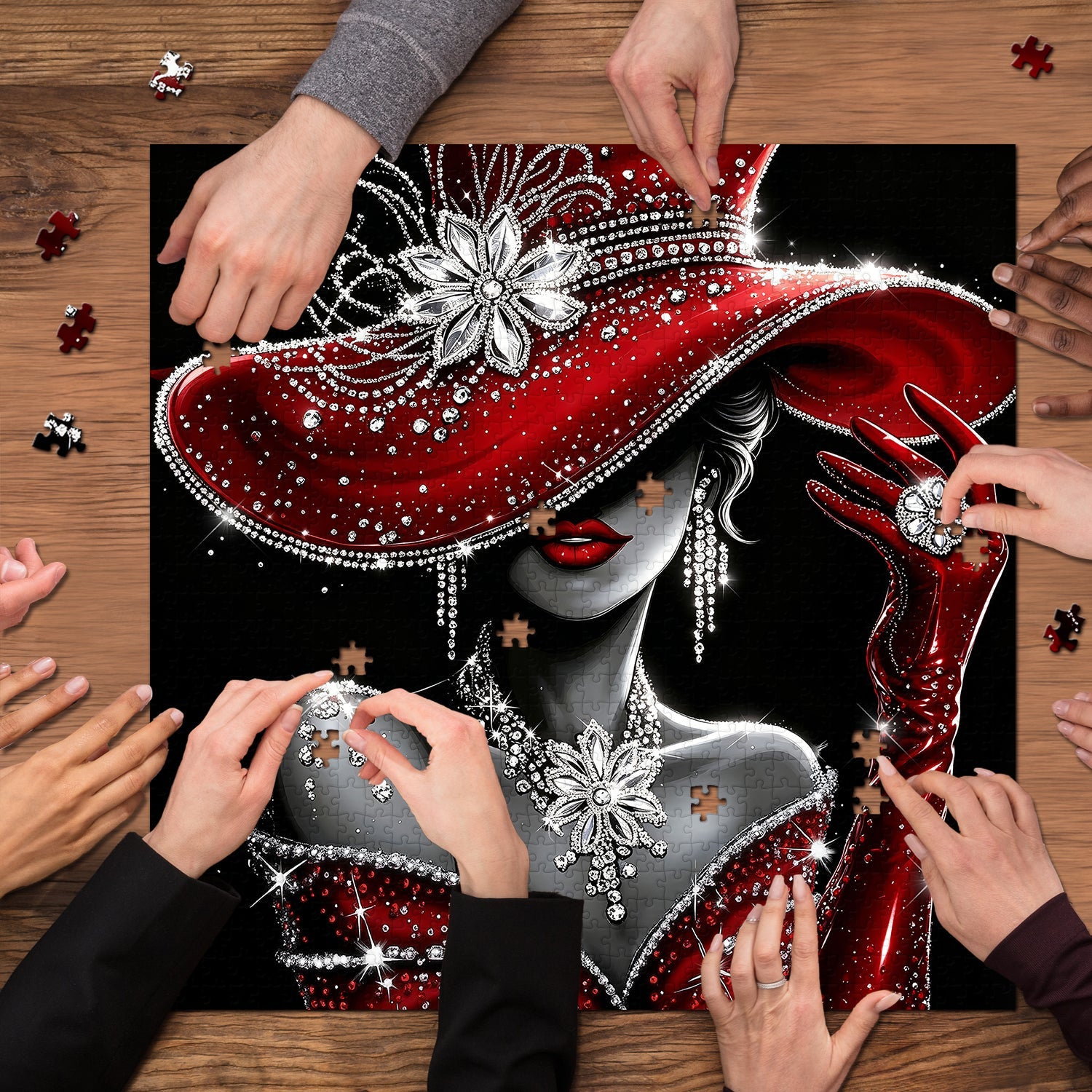 Lady in Red Diamonds Jigsaw Puzzle 1000 Pieces