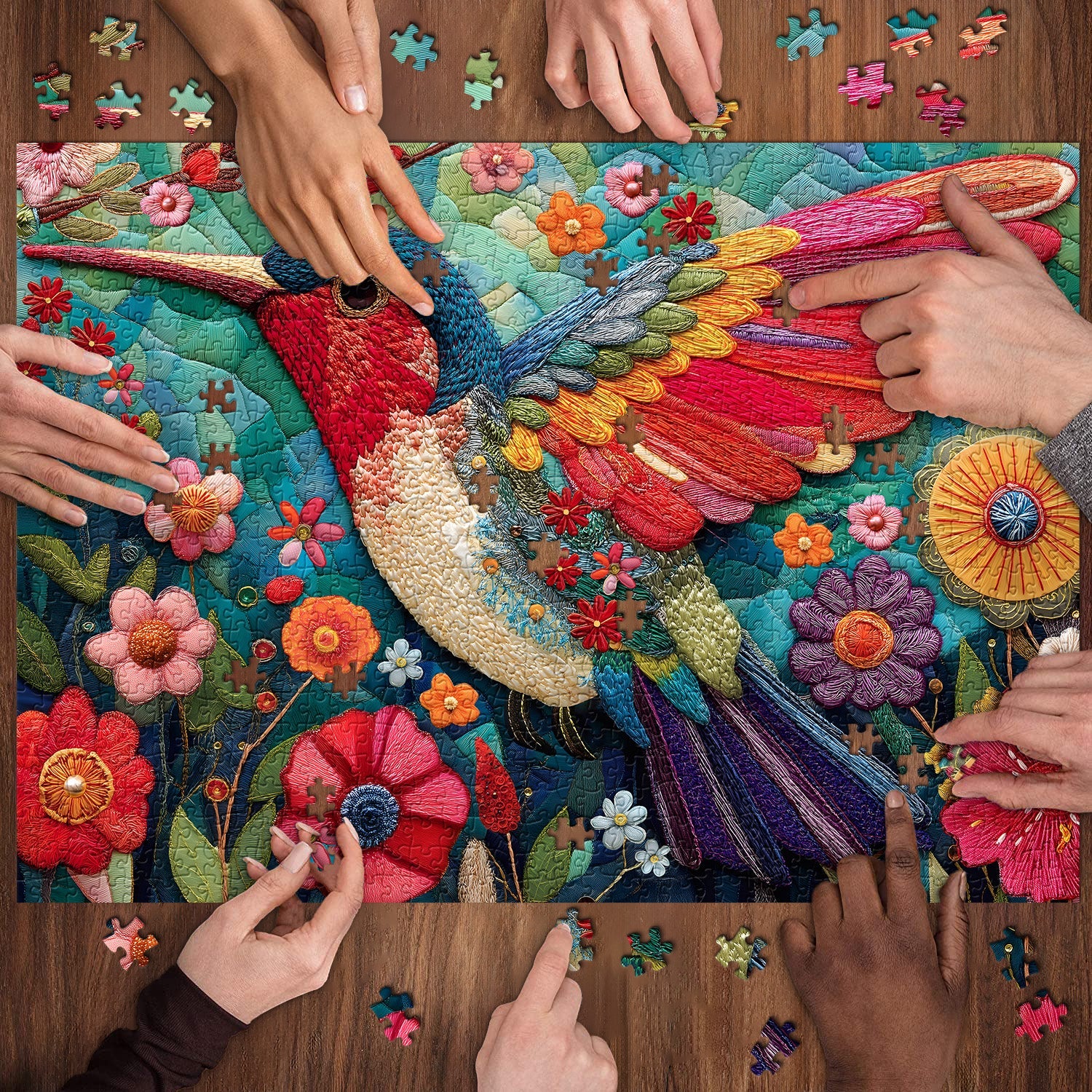 Patchwork Hummingbird Jigsaw Puzzle 1000 Pieces