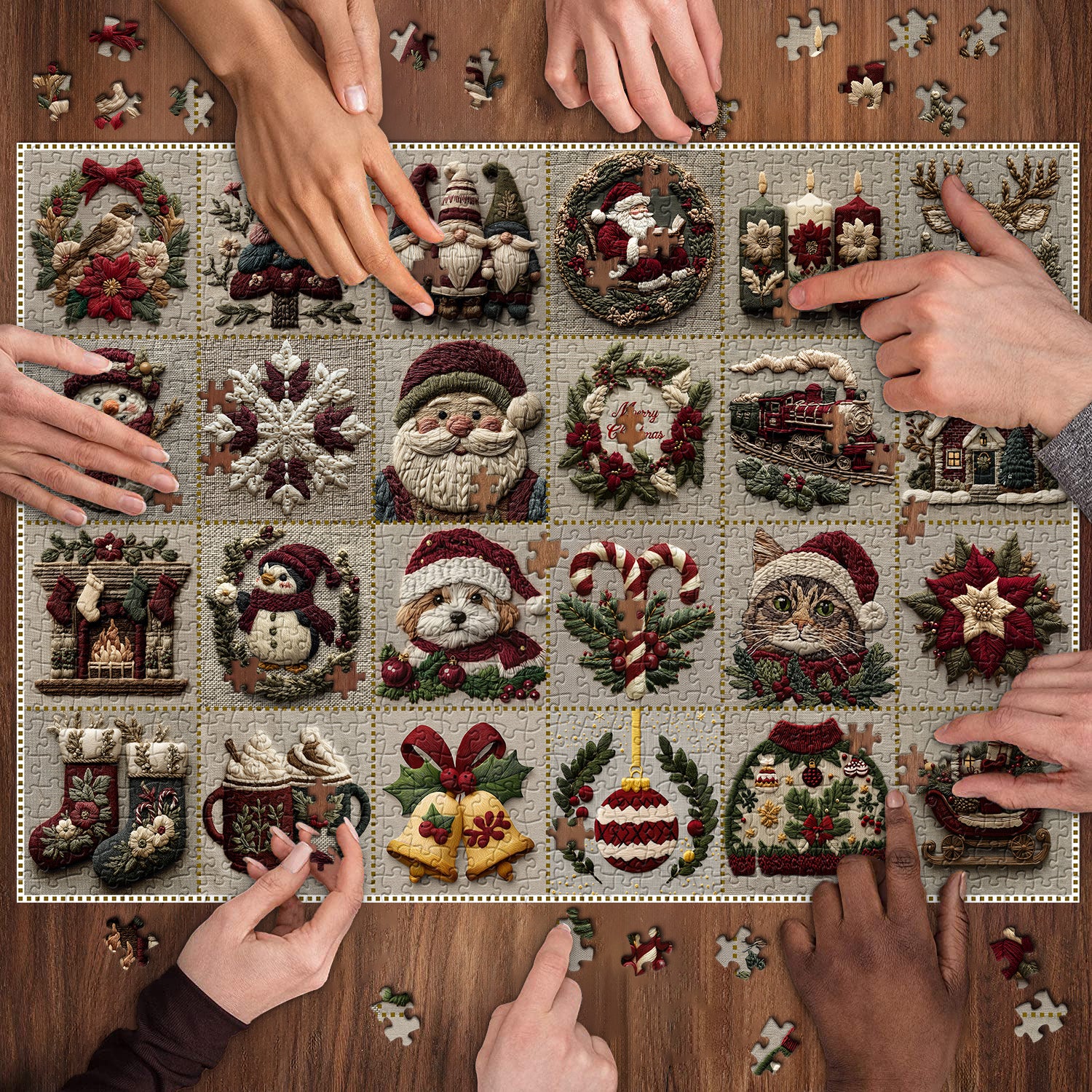 Vintage Christmas Fabric Fun Jigsaw Puzzles 1000 Pieces