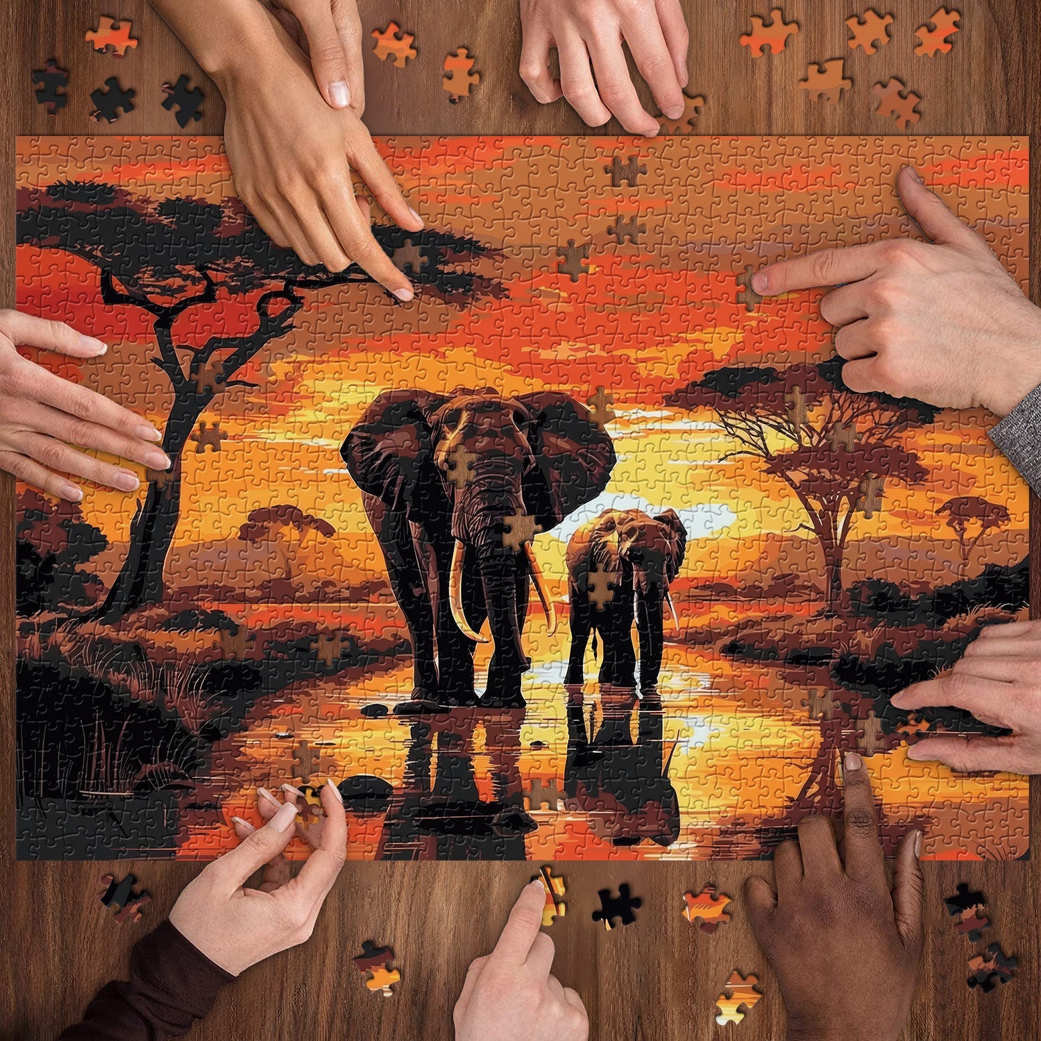 Sunset Elephant Jigsaw Puzzle 1000 Pieces