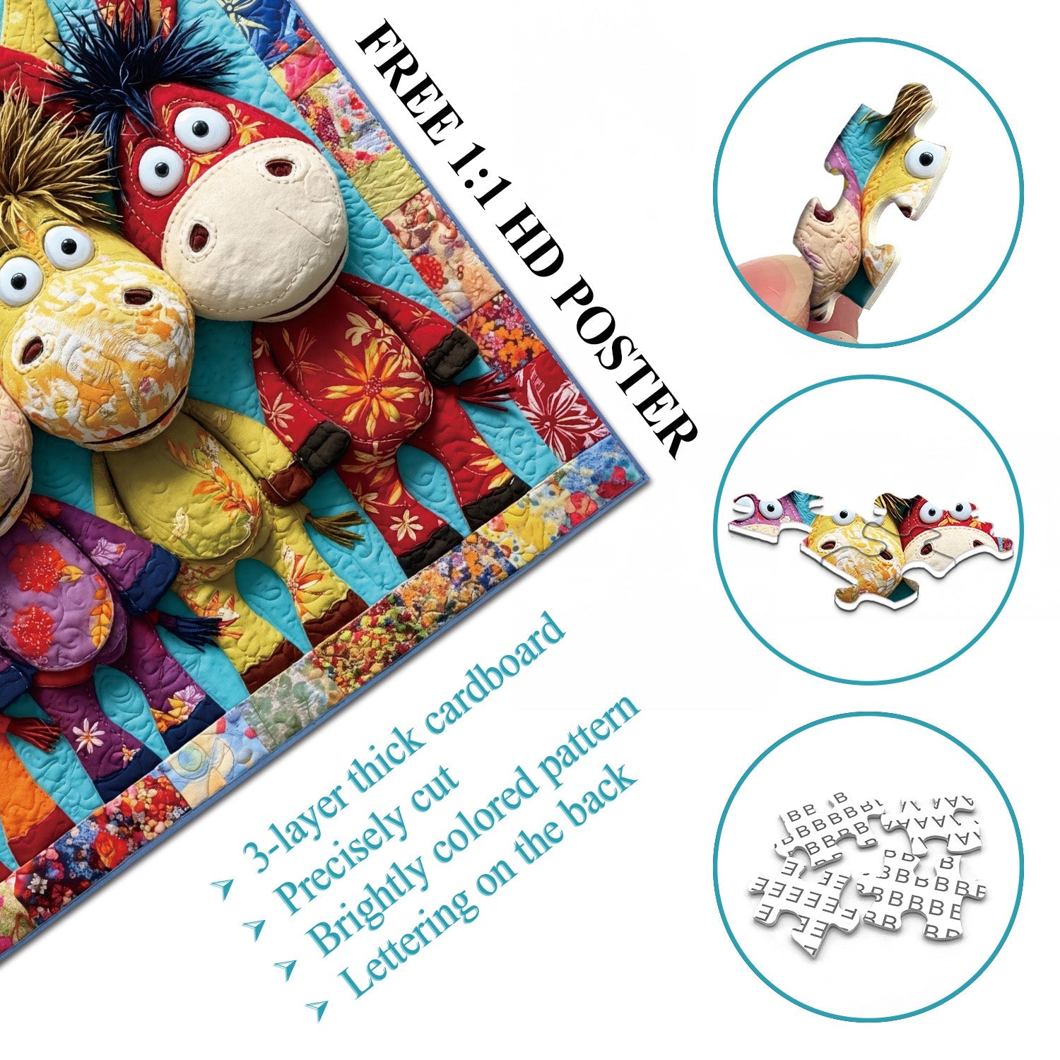 Quilted Donkeys Jigsaw Puzzle 1000 Pieces