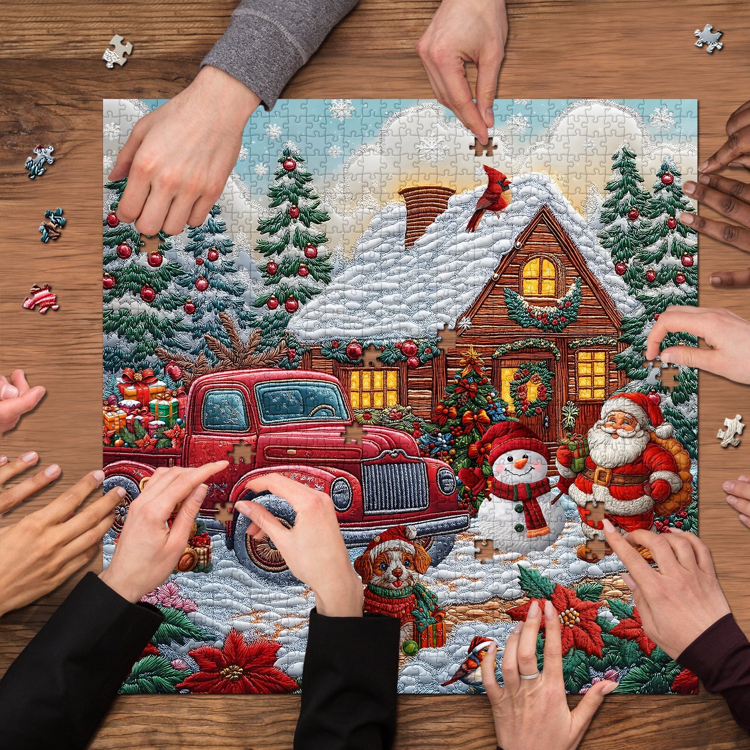 Red Truck Christmas Cottage Jigsaw Puzzles 1000 Pieces