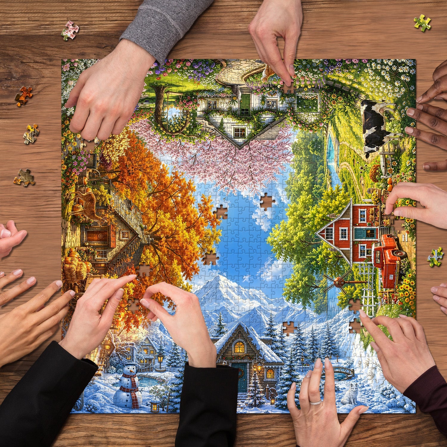 Rotating Seasons Cottage Jigsaw Puzzle 1000 Piece