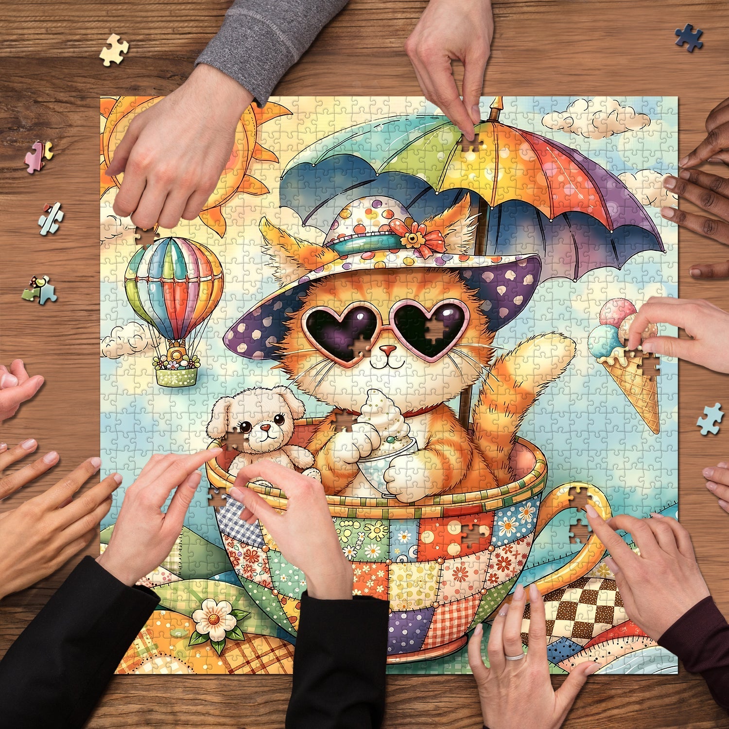 Cute Cat in Teacup Jigsaw Puzzle 1000 Pieces