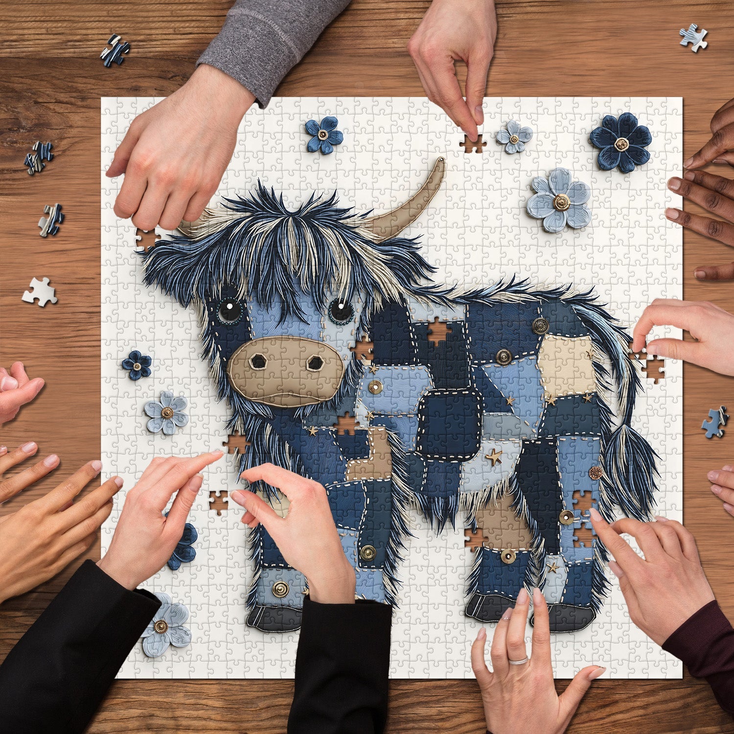 Blue Denim Highland Cow Jigsaw Puzzle 1000 Pieces