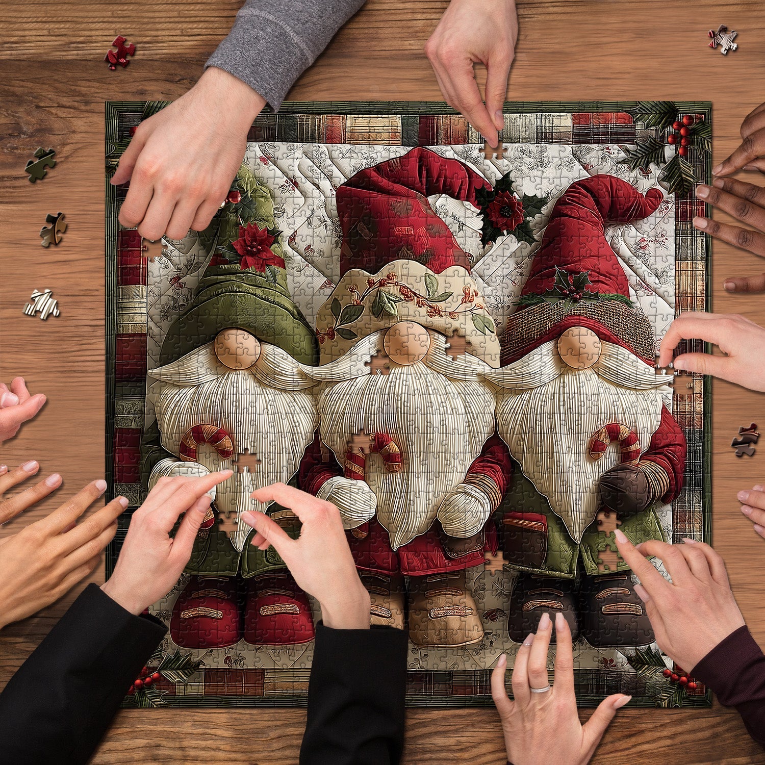 Fabric Christmas Gnome Jigsaw Puzzles 1000 Pieces