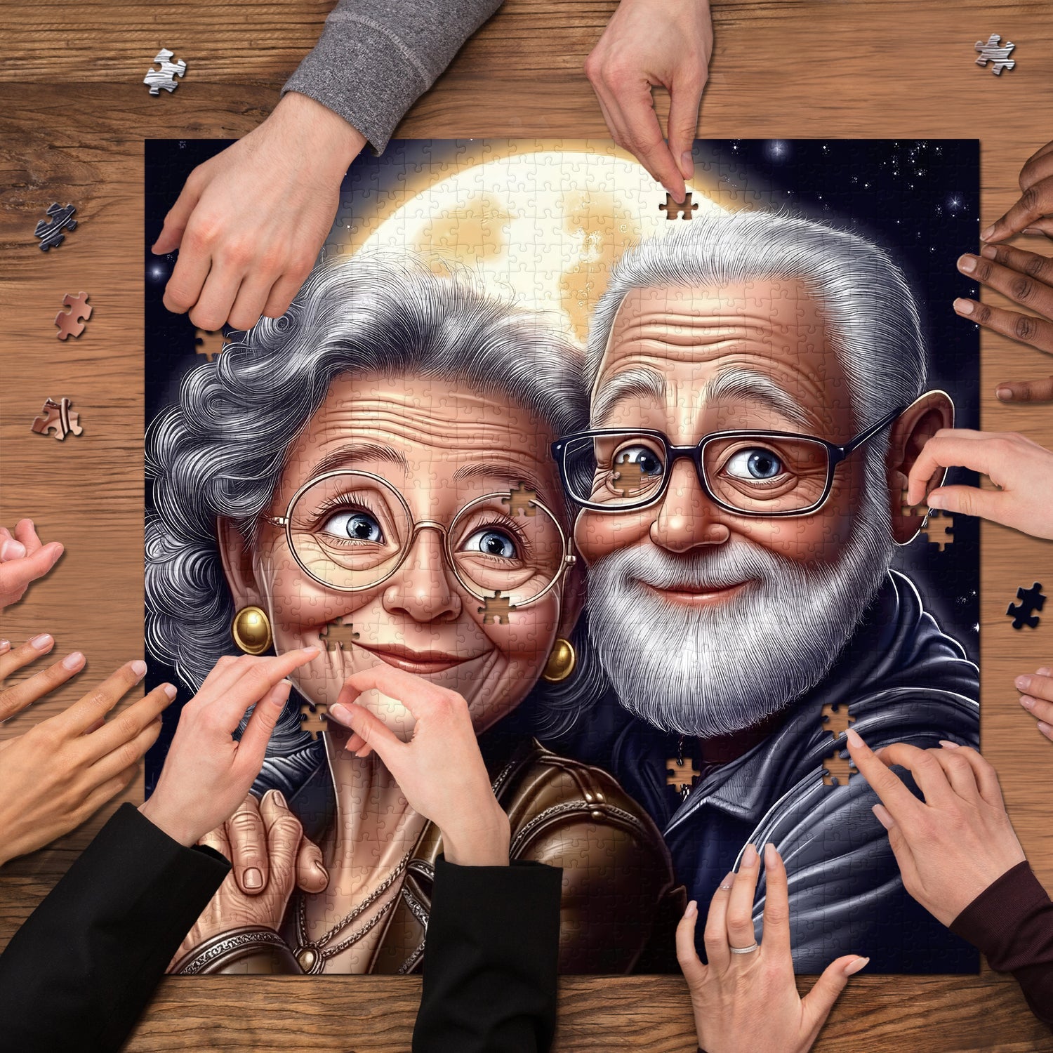 Silver Hair Embrace Jigsaw Puzzle 1000 Pieces
