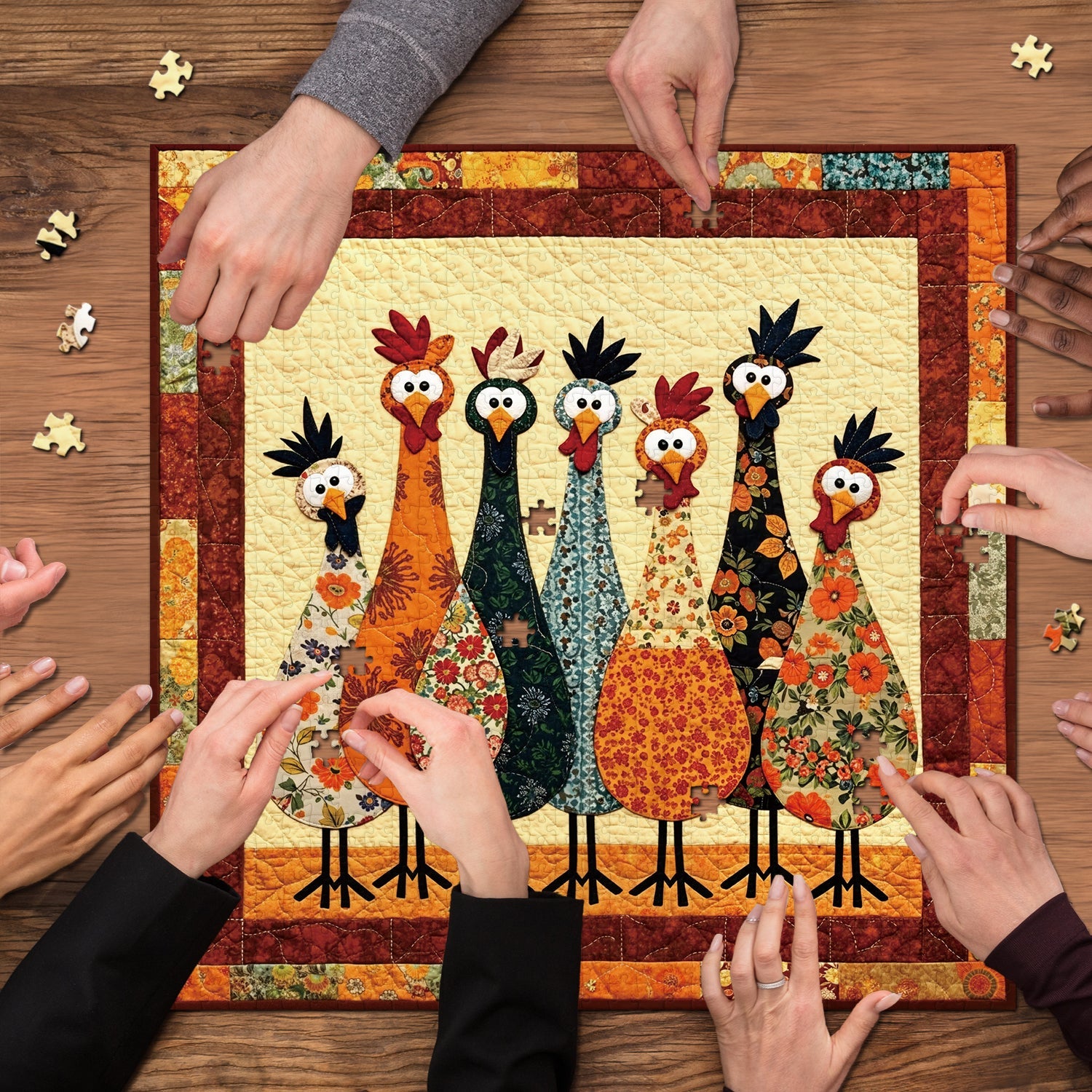 Puzzle de 1000 pièces Poules en tissu